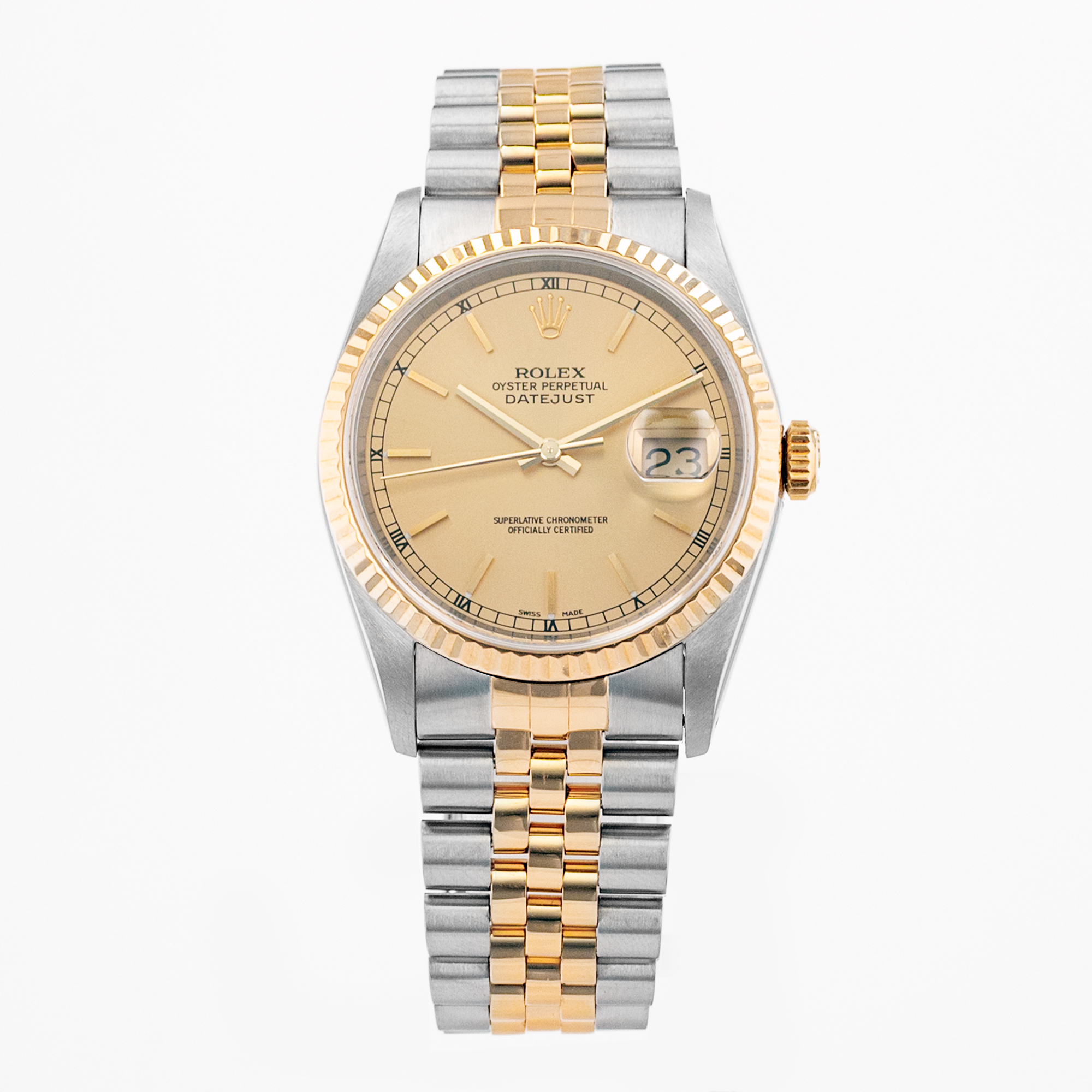 Rolex Datejust 36 16233 Yellow Index Stick Jubilee Steel Gold Mens Watch 1991 thumbnail 2