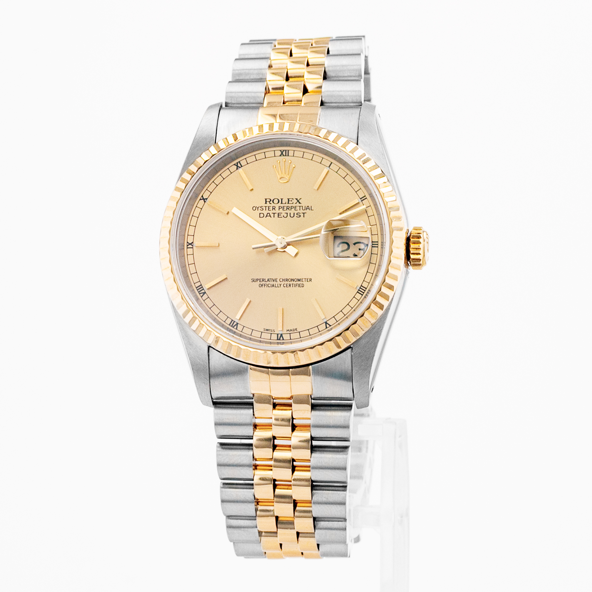 Rolex Datejust 36 16233 Yellow Index Stick Jubilee Steel Gold Mens Watch 1991 thumbnail 3