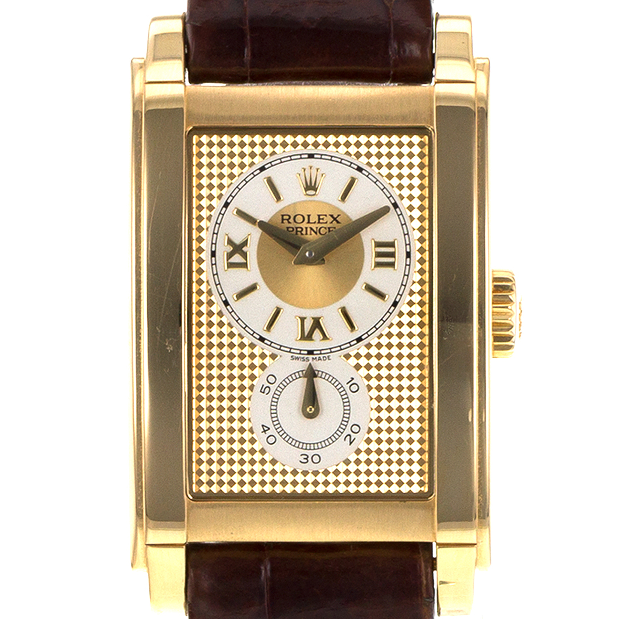Rolex Cellini Prince 5440/8 18k Yellow Gold Brown Leather Manual Wind Mens Watch thumbnail 1