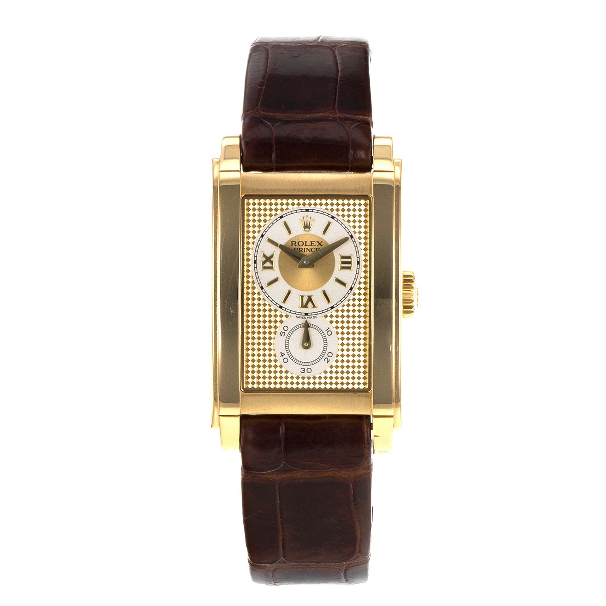 Rolex Cellini Prince 5440/8 18k Yellow Gold Brown Leather Manual Wind Mens Watch thumbnail 2