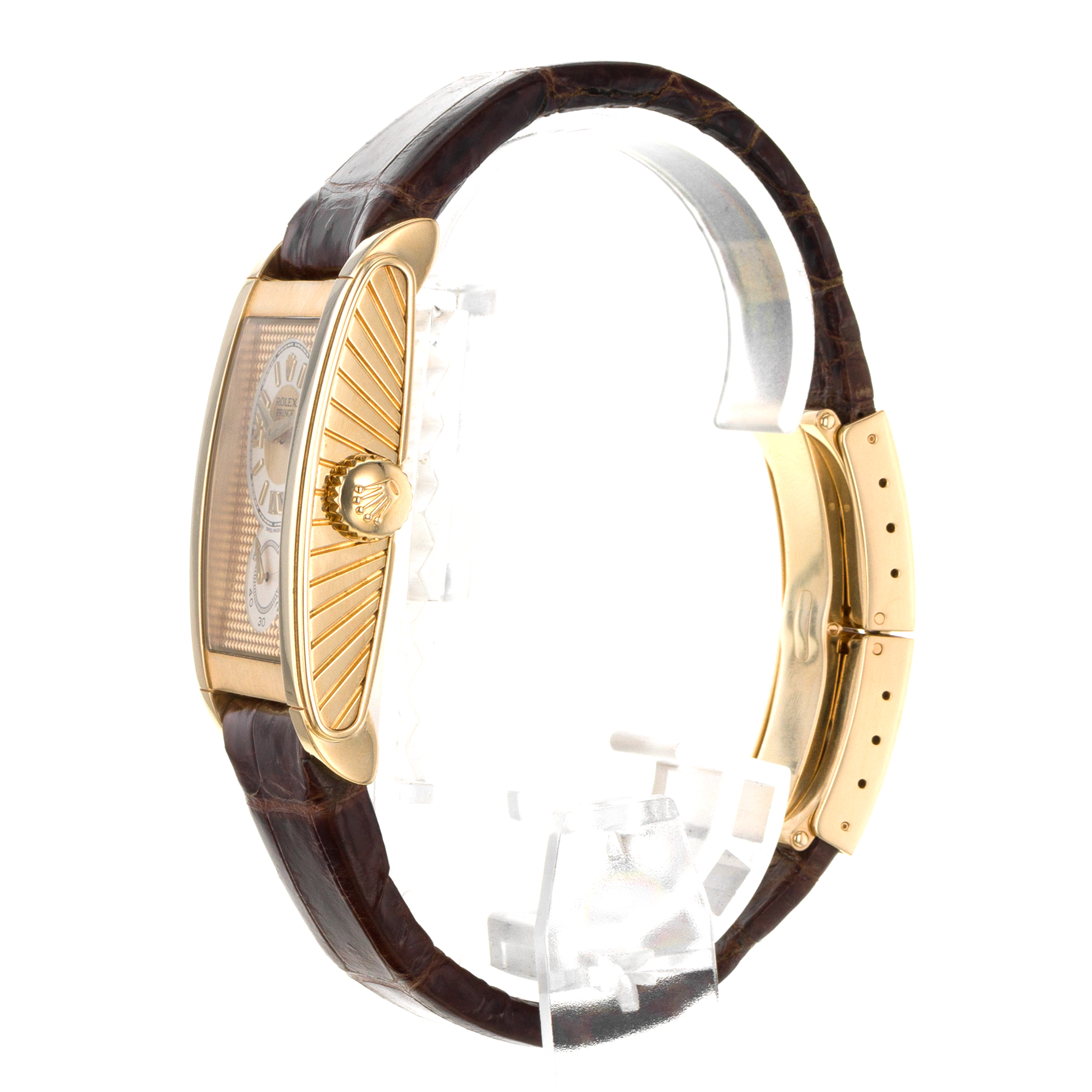 Rolex Cellini Prince 5440/8 18k Yellow Gold Brown Leather Manual Wind Mens Watch thumbnail 6