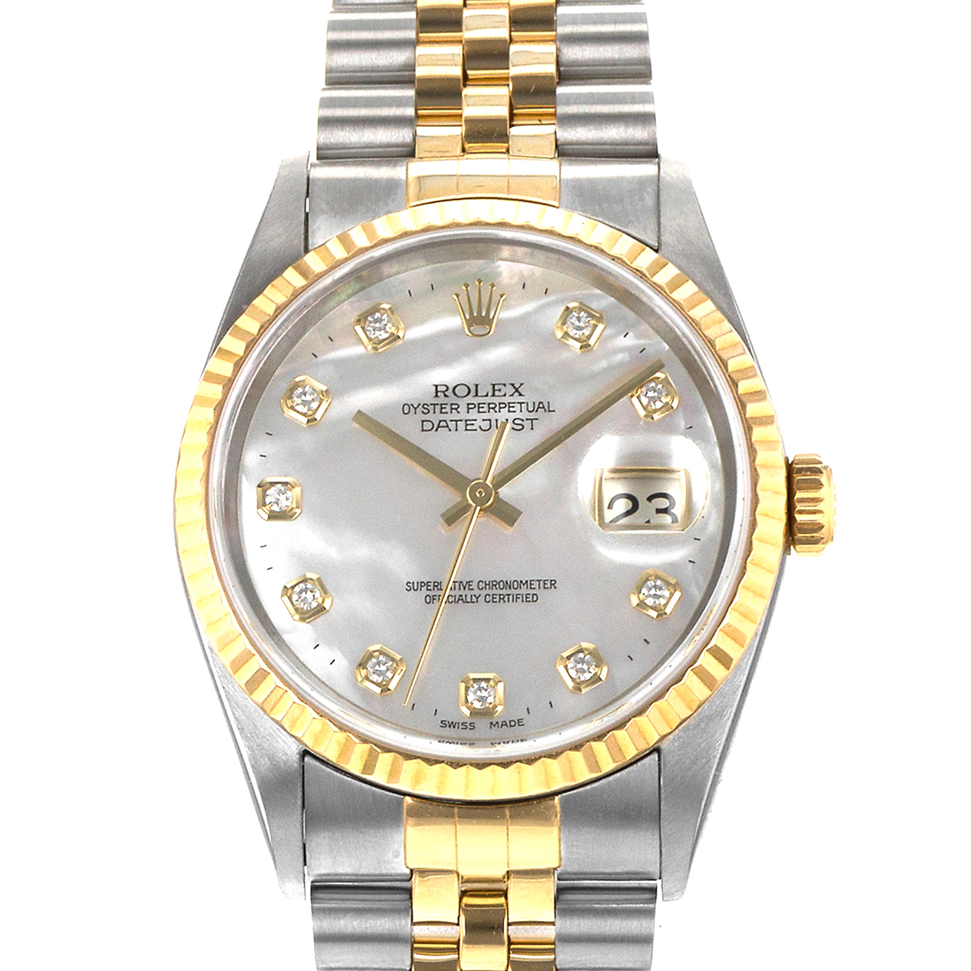 Rolex Datejust 36 16233 Factory Mother of Pearl Steel Gold Diamond Mens Watch thumbnail 1
