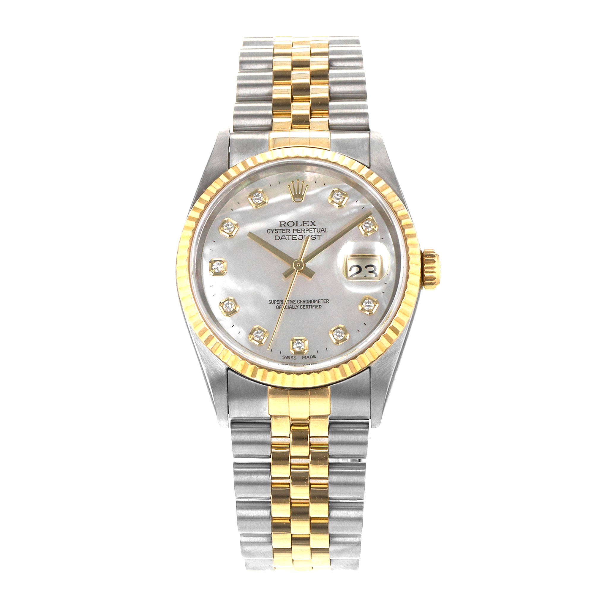 Rolex Datejust 36 16233 Factory Mother of Pearl Steel Gold Diamond Mens Watch thumbnail 2