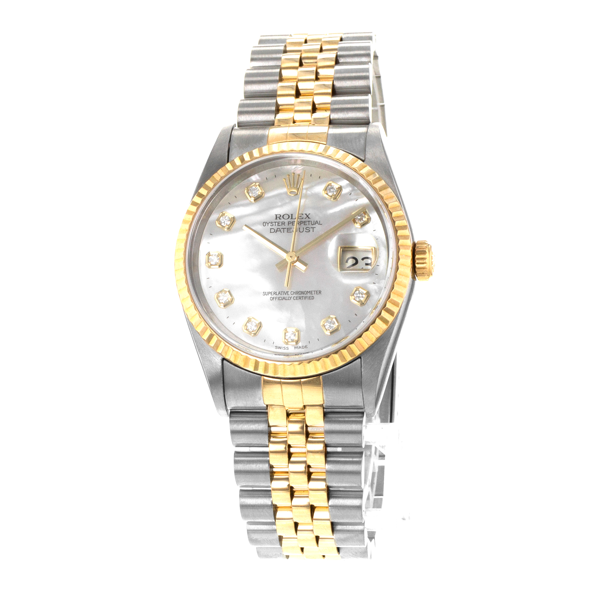 Rolex Datejust 36 16233 Factory Mother of Pearl Steel Gold Diamond Mens Watch thumbnail 3