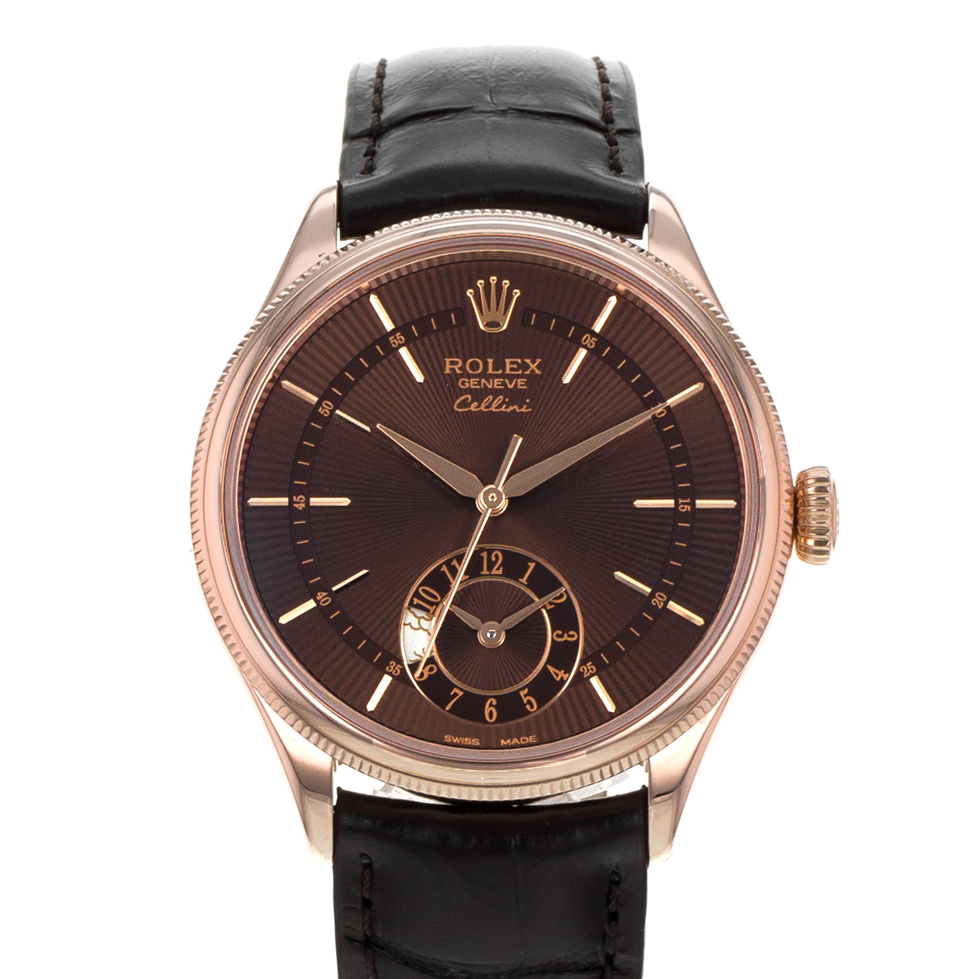 Rolex Cellini Dual Time 50525 39mm Chocolate GMT 18k Rose Gold Mens Watch thumbnail 1