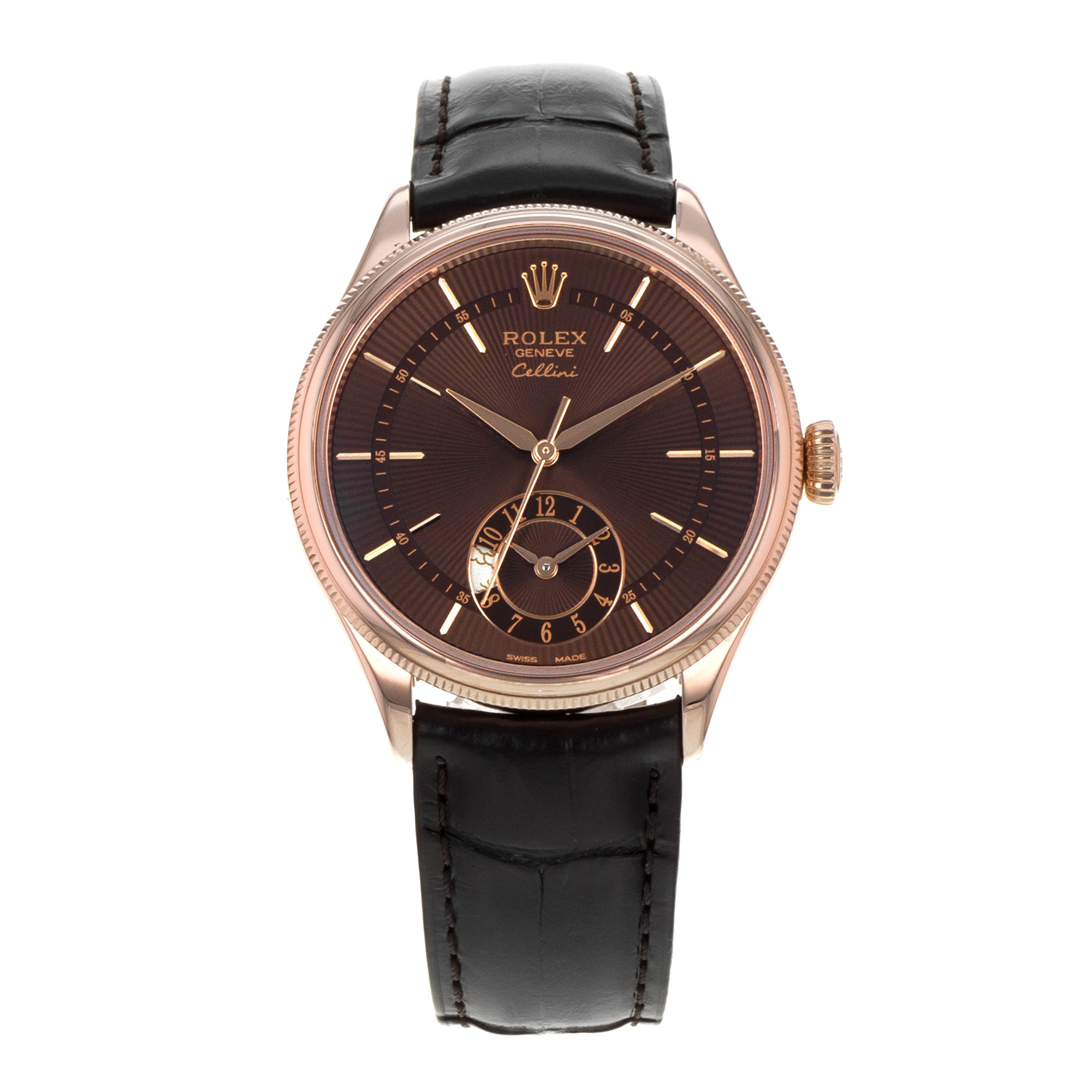 Rolex Cellini Dual Time 50525 39mm Chocolate GMT 18k Rose Gold Mens Watch thumbnail 2