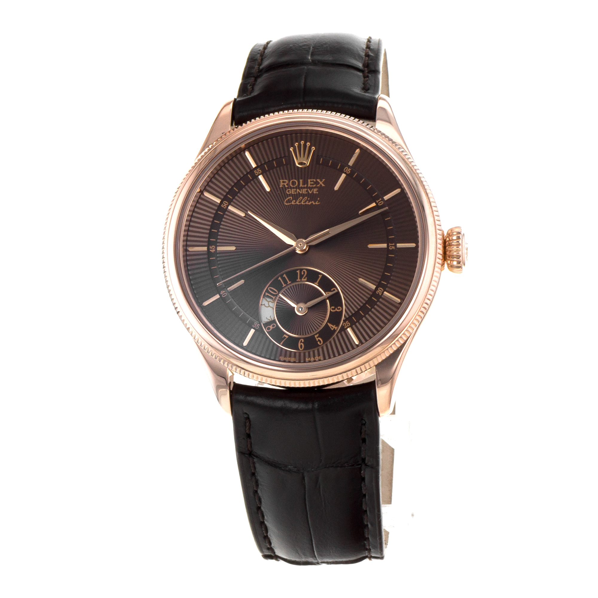 Rolex Cellini Dual Time 50525 39mm Chocolate GMT 18k Rose Gold Mens Watch thumbnail 4