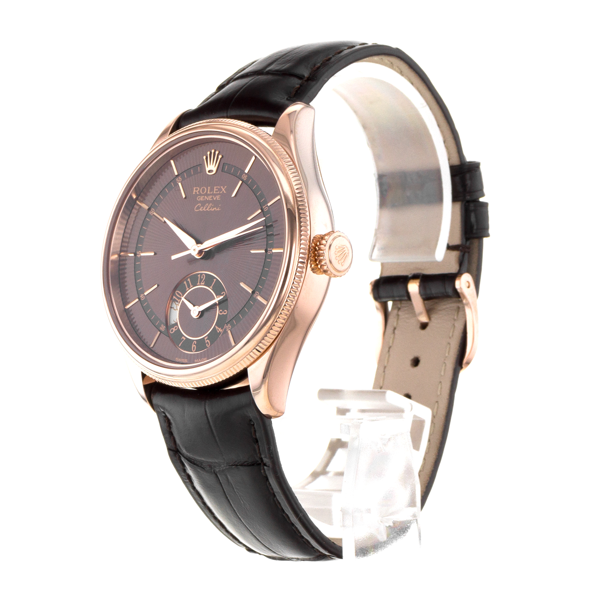 Rolex Cellini Dual Time 50525 39mm Chocolate GMT 18k Rose Gold Mens Watch thumbnail 5