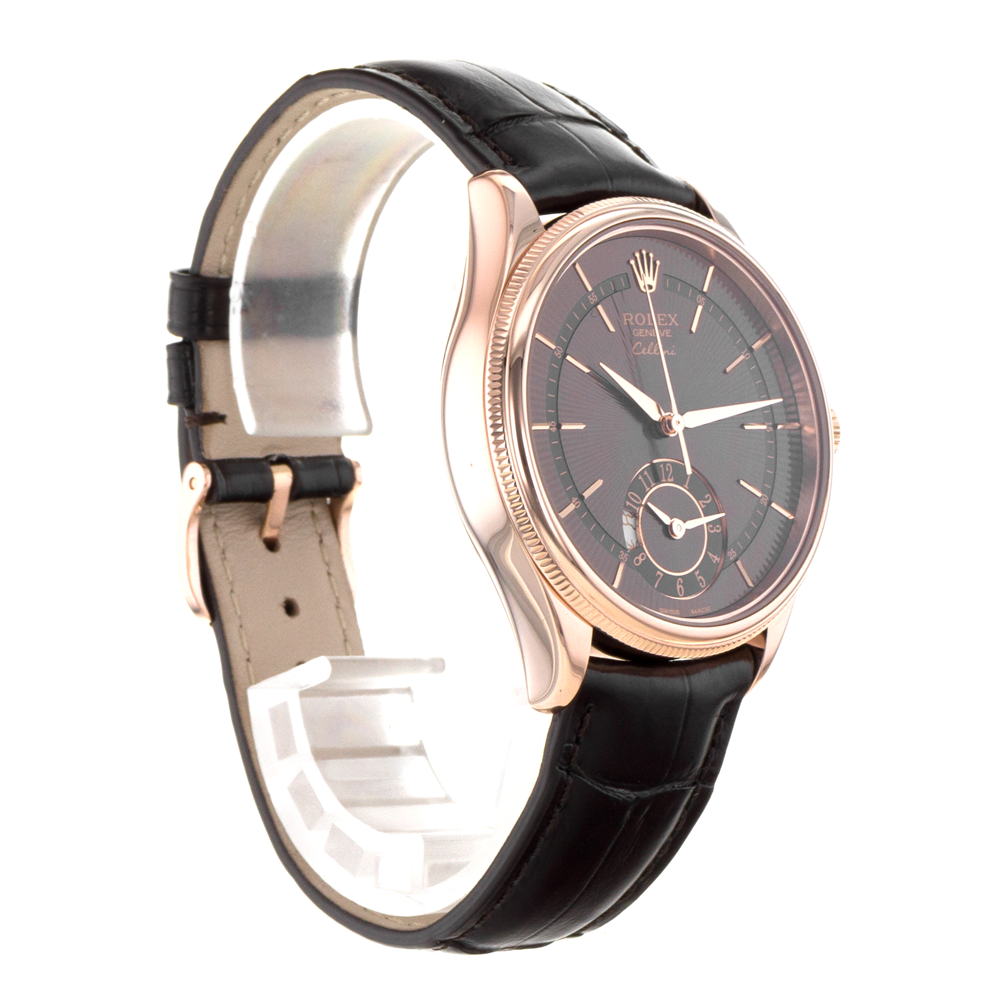 Rolex Cellini Dual Time 50525 39mm Chocolate GMT 18k Rose Gold Mens Watch thumbnail 8
