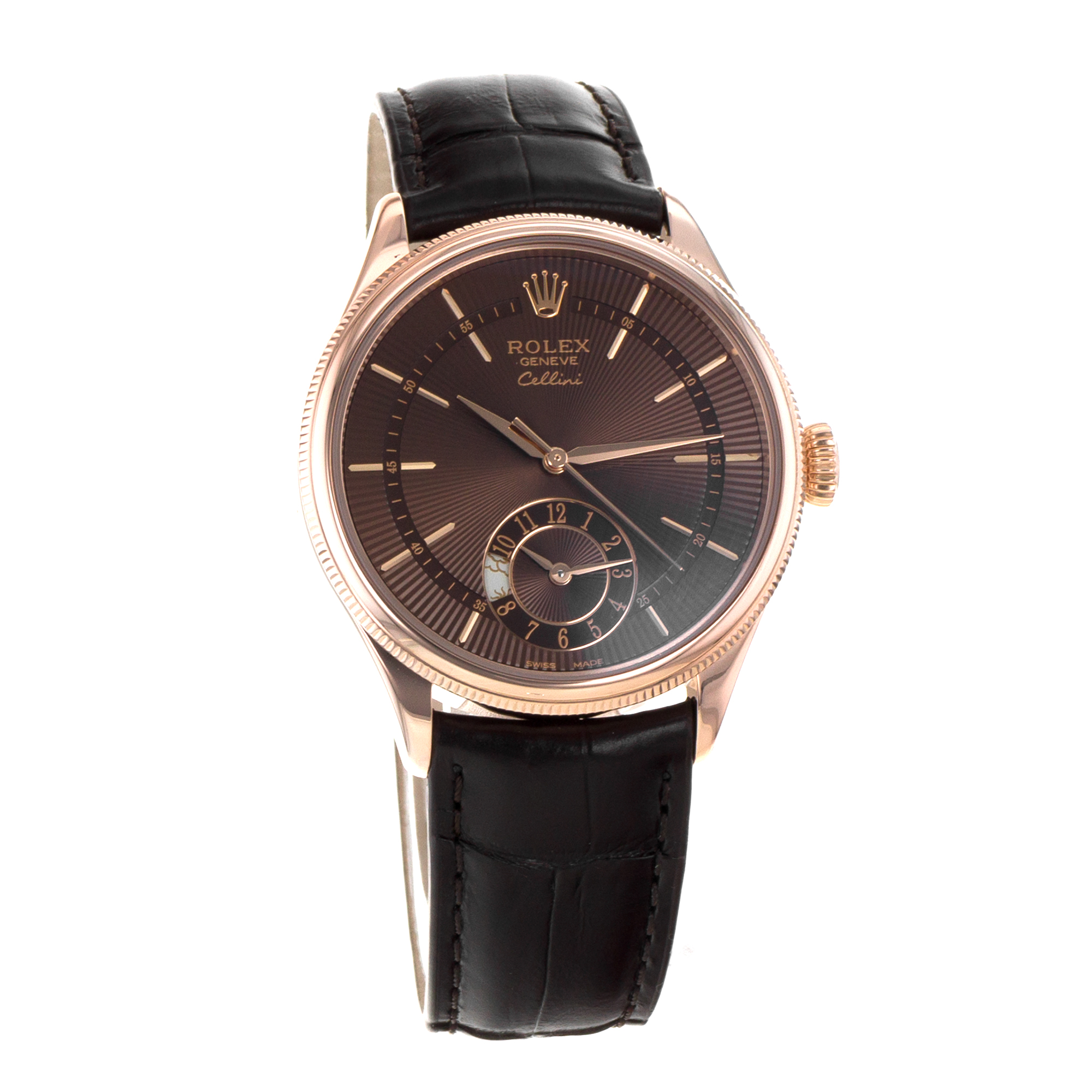 Rolex Cellini Dual Time 50525 39mm Chocolate GMT 18k Rose Gold Mens Watch thumbnail 9