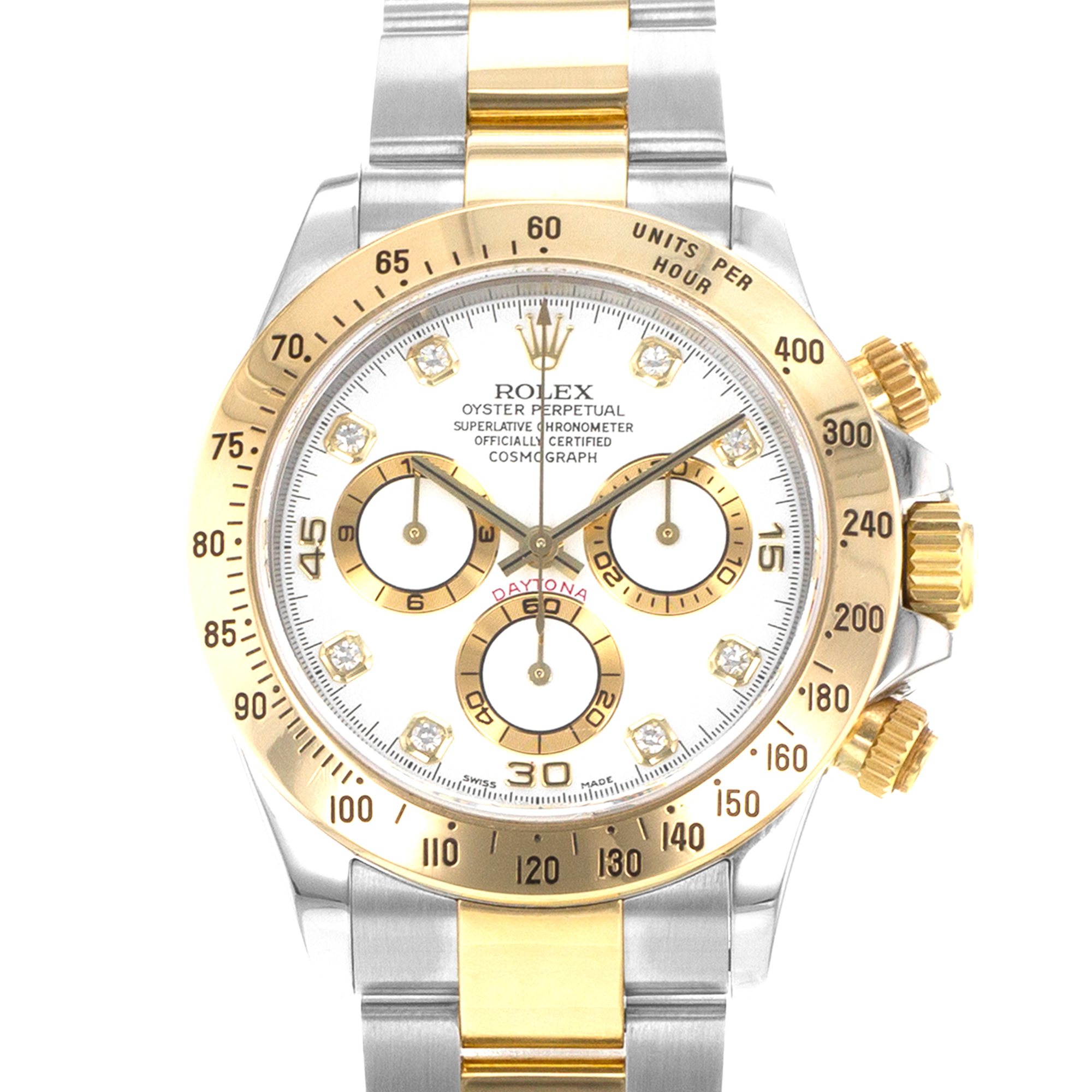 Rolex Daytona 116523 40mm Factory White Diamond Steel Yellow Gold Mens Watch thumbnail 1