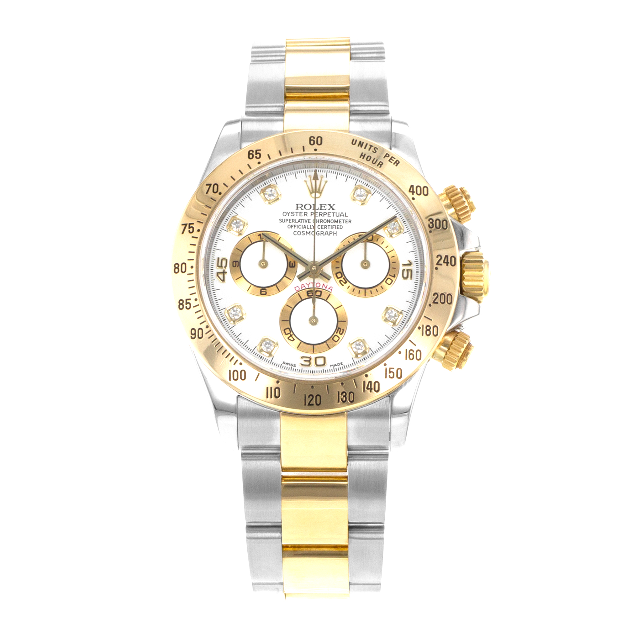 Rolex Daytona 116523 40mm Factory White Diamond Steel Yellow Gold Mens Watch thumbnail 2