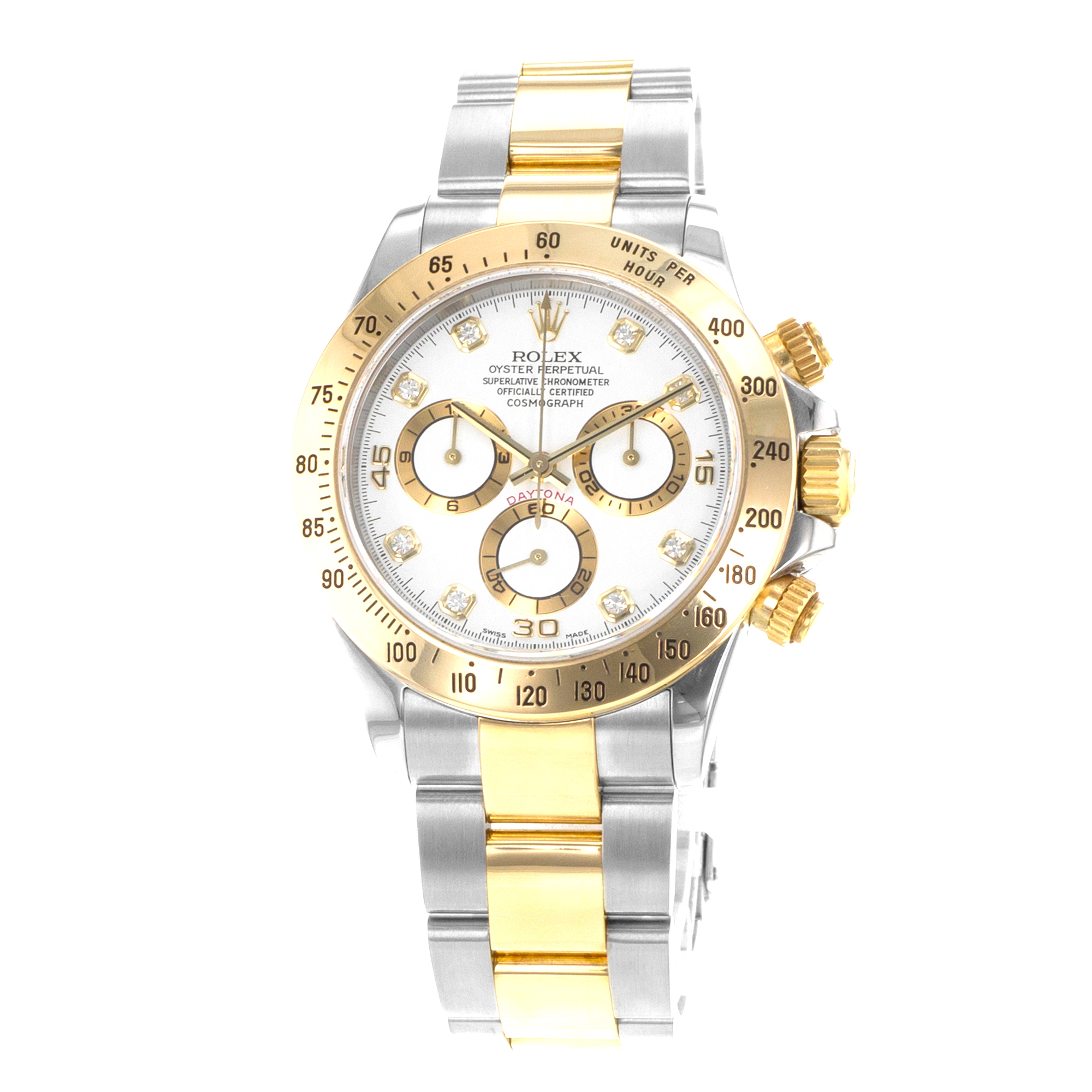 Rolex Daytona 116523 40mm Factory White Diamond Steel Yellow Gold Mens Watch thumbnail 3