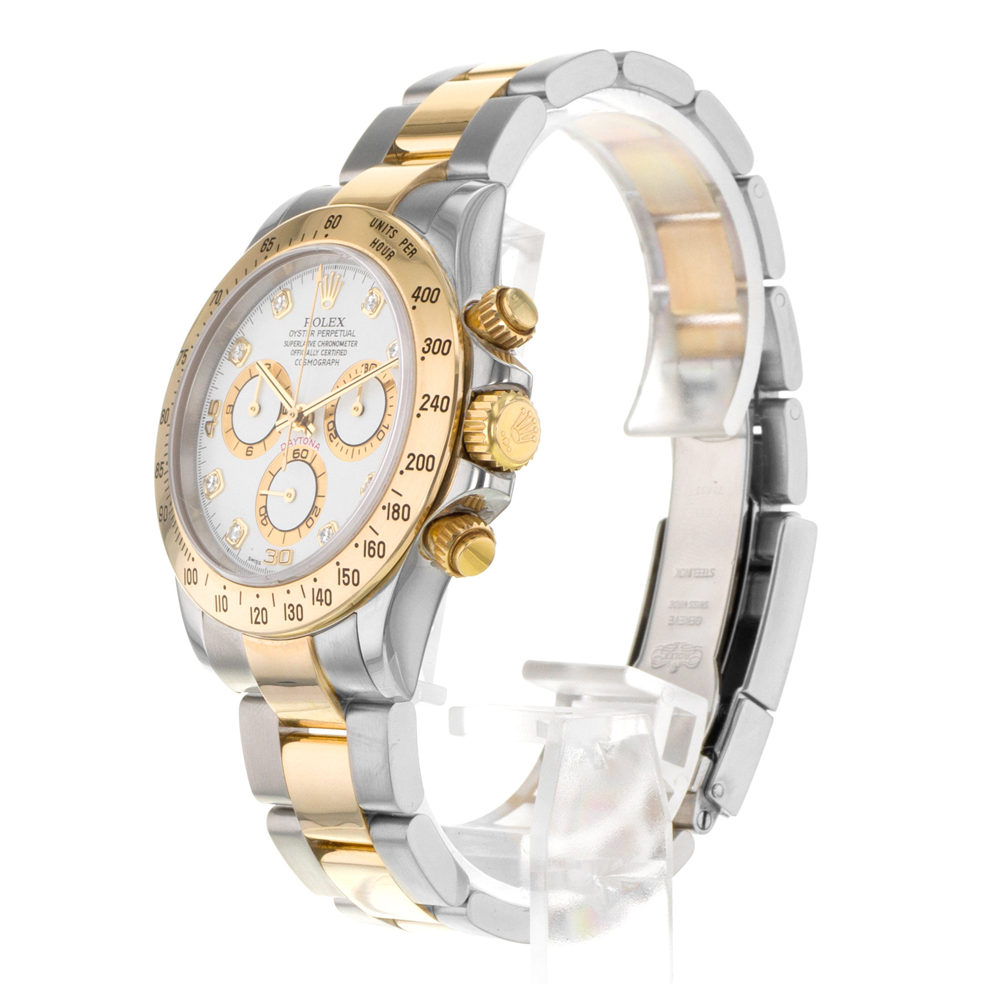 Rolex Daytona 116523 40mm Factory White Diamond Steel Yellow Gold Mens Watch thumbnail 4