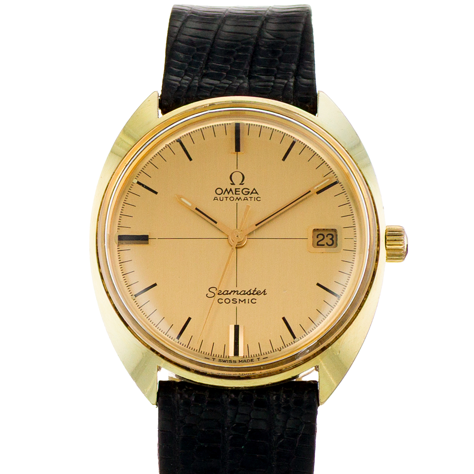 Omega Seamaster Cosmic 166.026 35mm Yellow Gold Plated Index Leather Mens Watch thumbnail 1