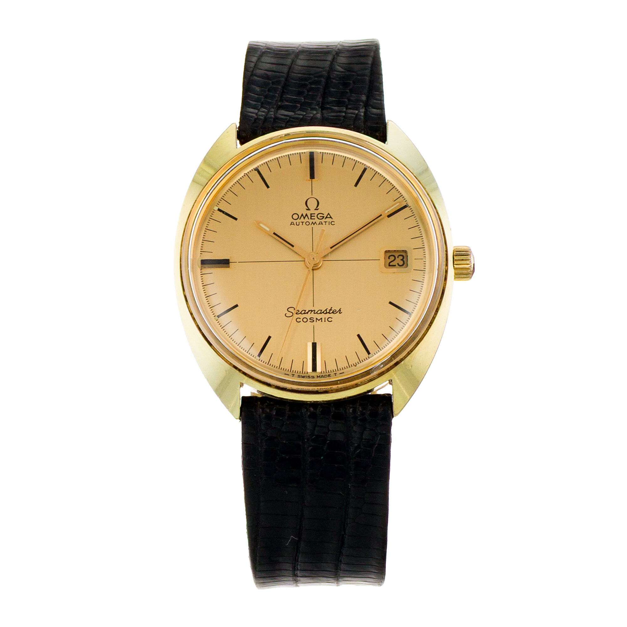 Omega Seamaster Cosmic 166.026 35mm Yellow Gold Plated Index Leather Mens Watch thumbnail 2