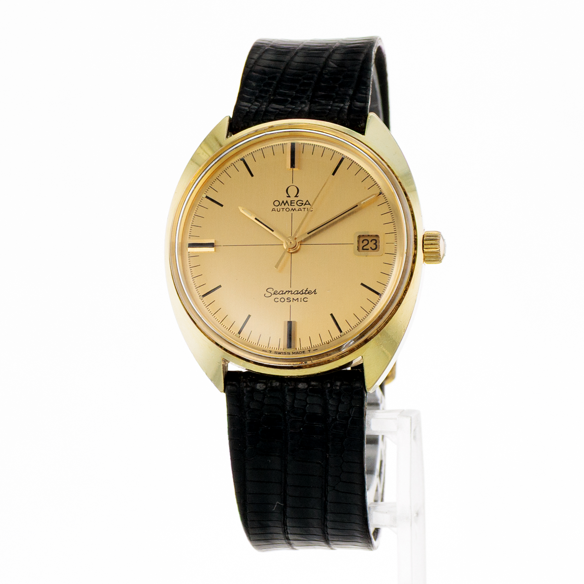 Omega Seamaster Cosmic 166.026 35mm Yellow Gold Plated Index Leather Mens Watch thumbnail 3