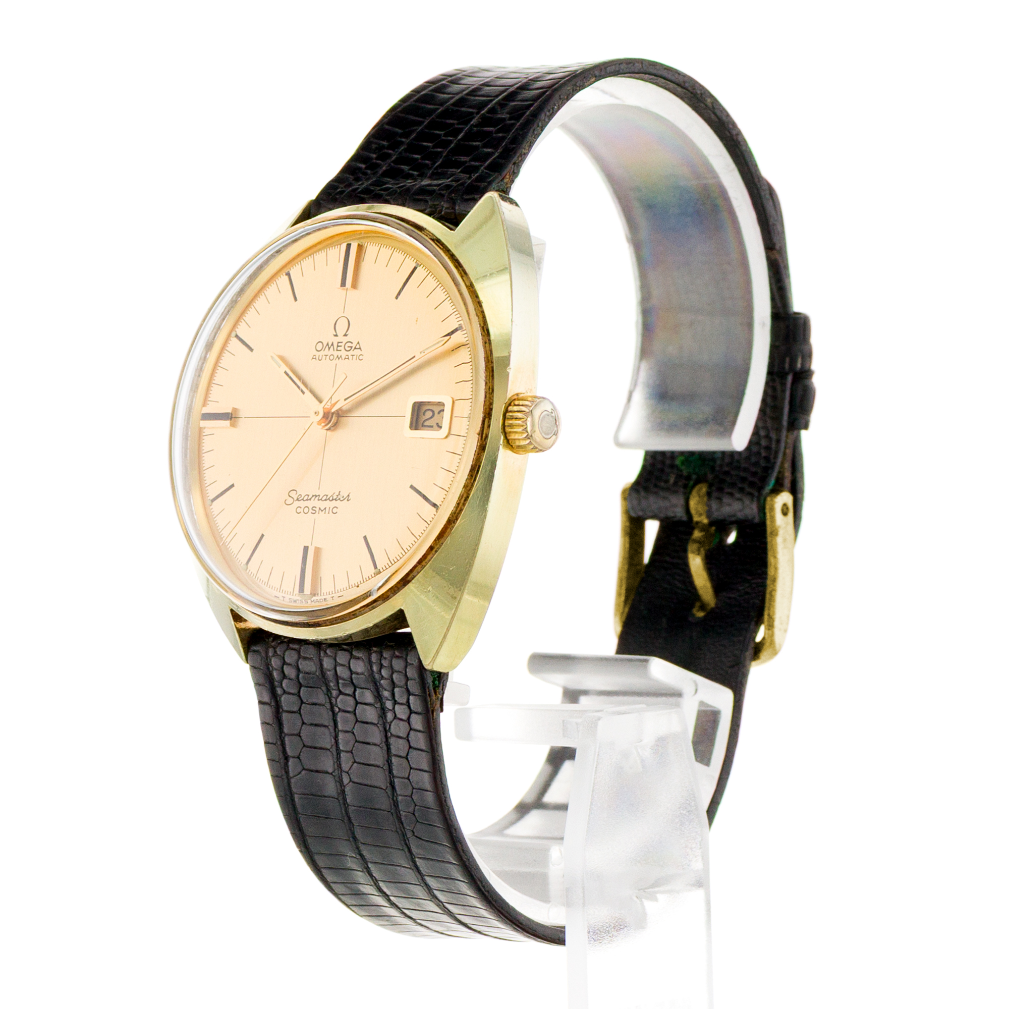 Omega Seamaster Cosmic 166.026 35mm Yellow Gold Plated Index Leather Mens Watch thumbnail 4
