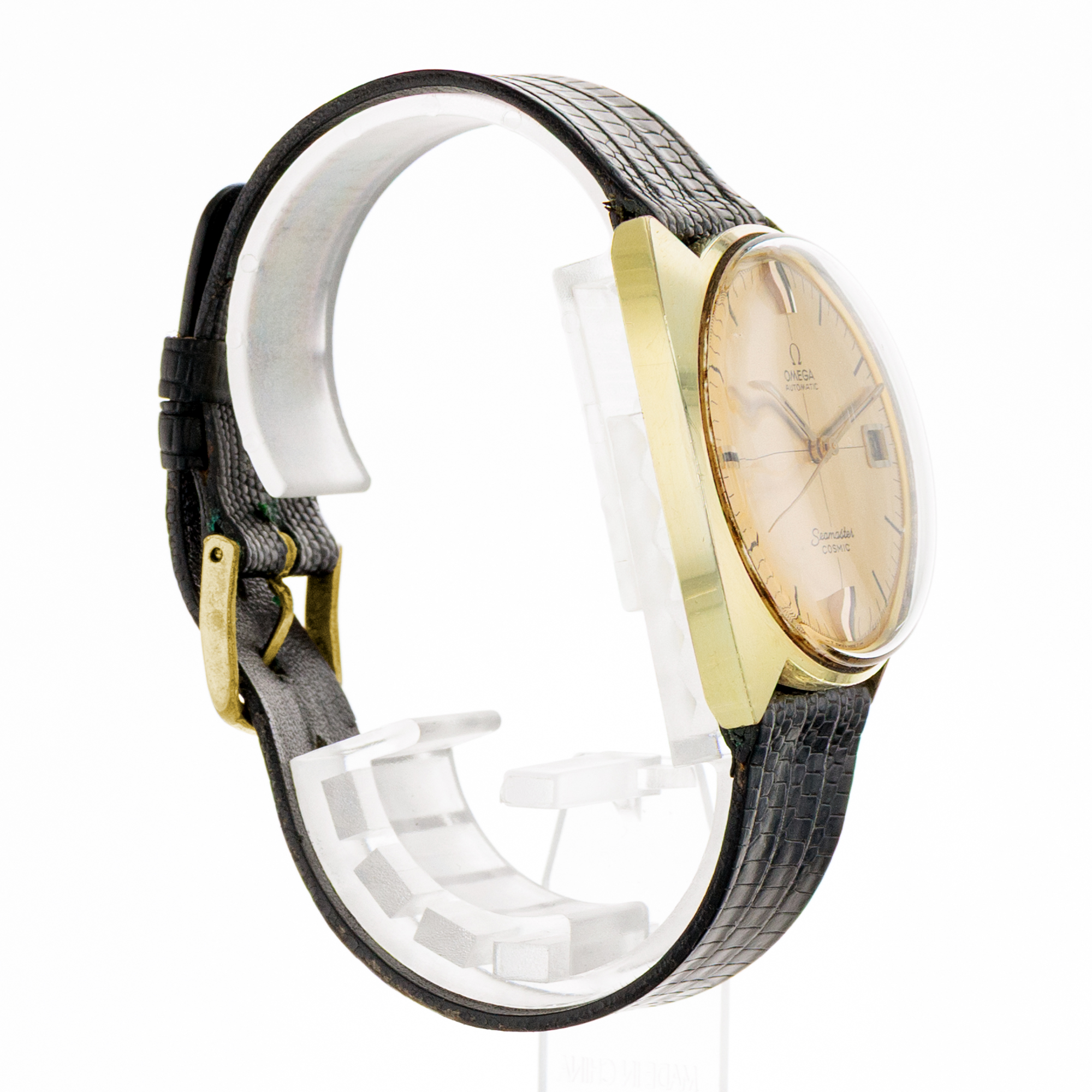 Omega Seamaster Cosmic 166.026 35mm Yellow Gold Plated Index Leather Mens Watch thumbnail 6