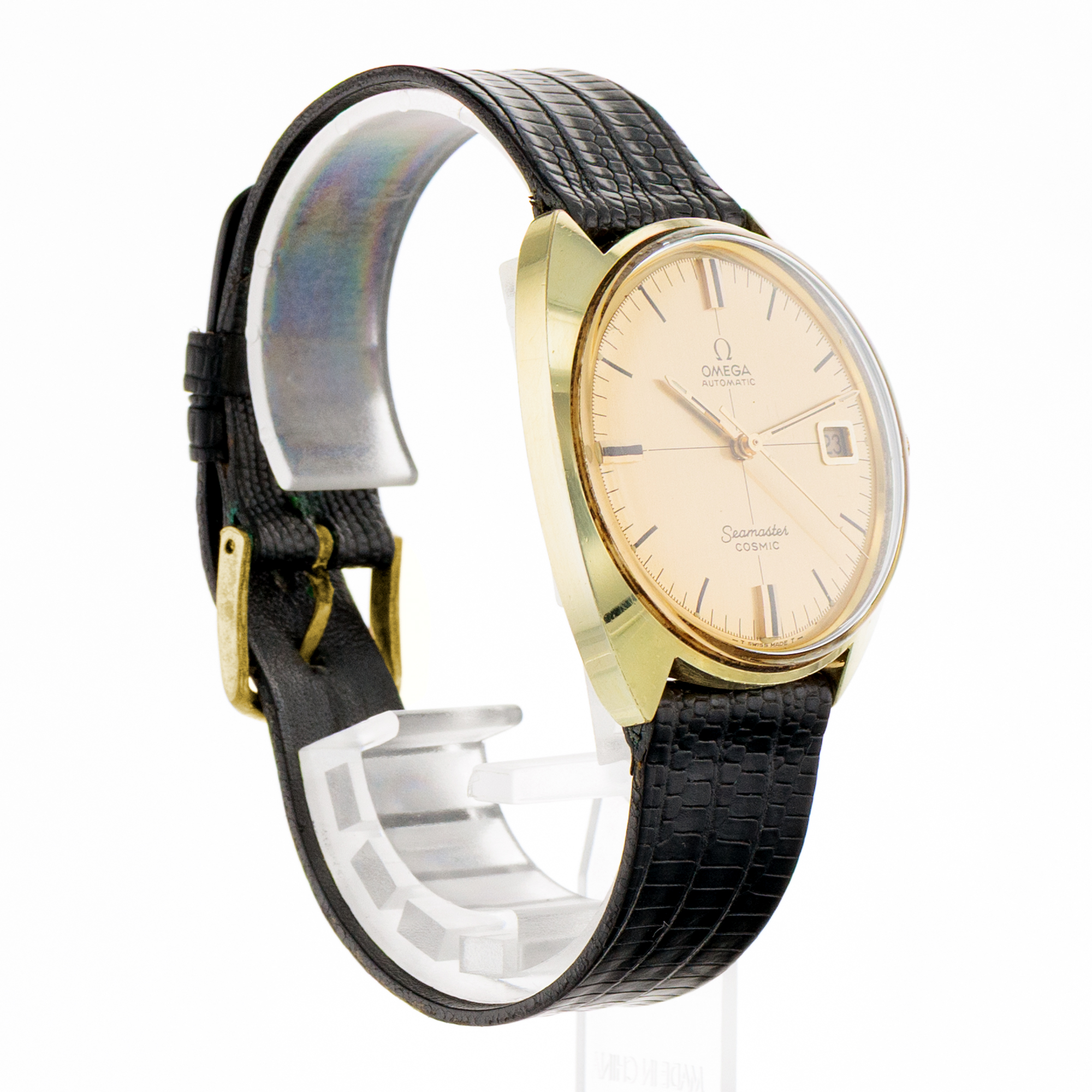 Omega Seamaster Cosmic 166.026 35mm Yellow Gold Plated Index Leather Mens Watch thumbnail 7
