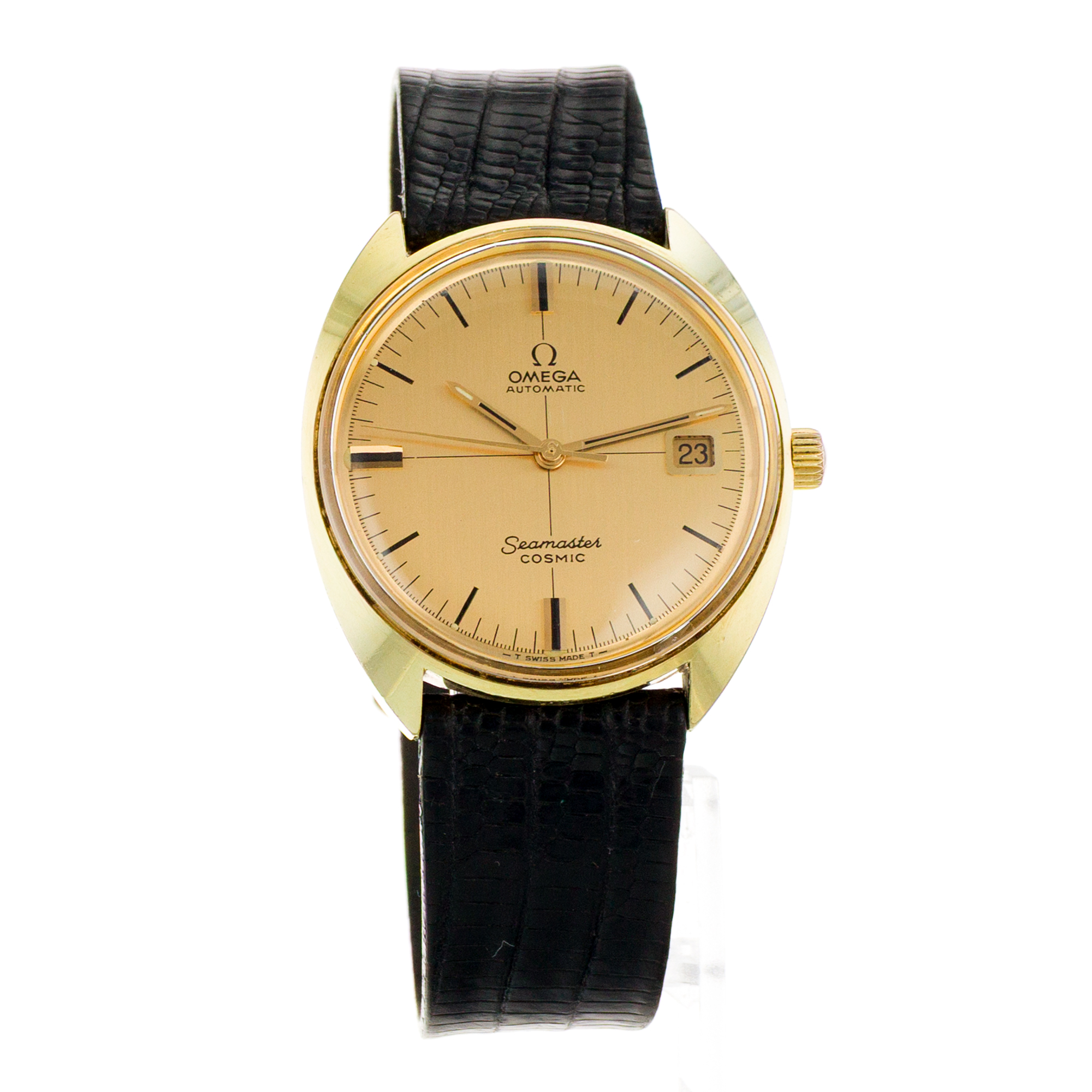Omega Seamaster Cosmic 166.026 35mm Yellow Gold Plated Index Leather Mens Watch thumbnail 8