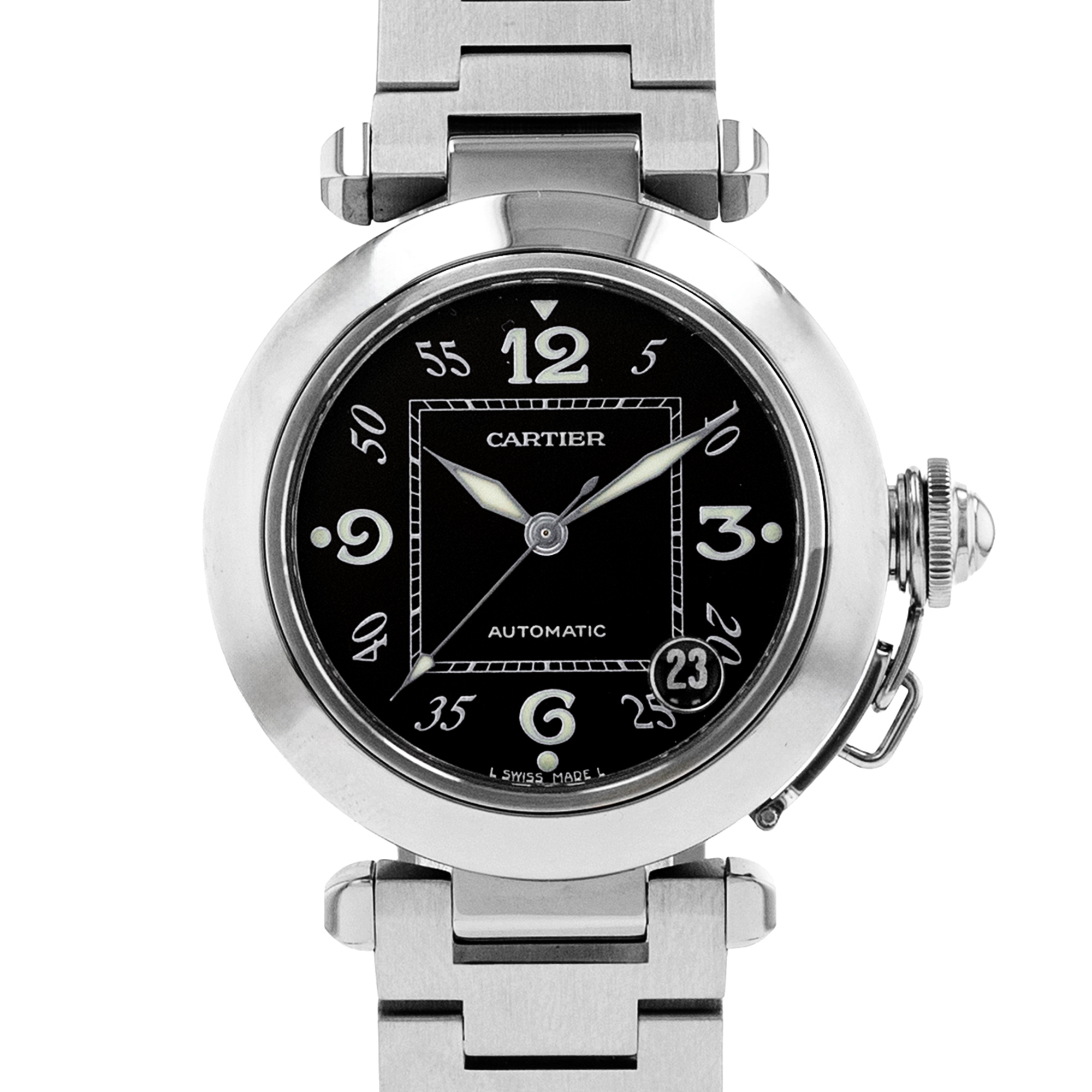 Cartier Pasha W31043M7 2324 35mm Black Arabic Steel Automatic Mens Watch thumbnail 1