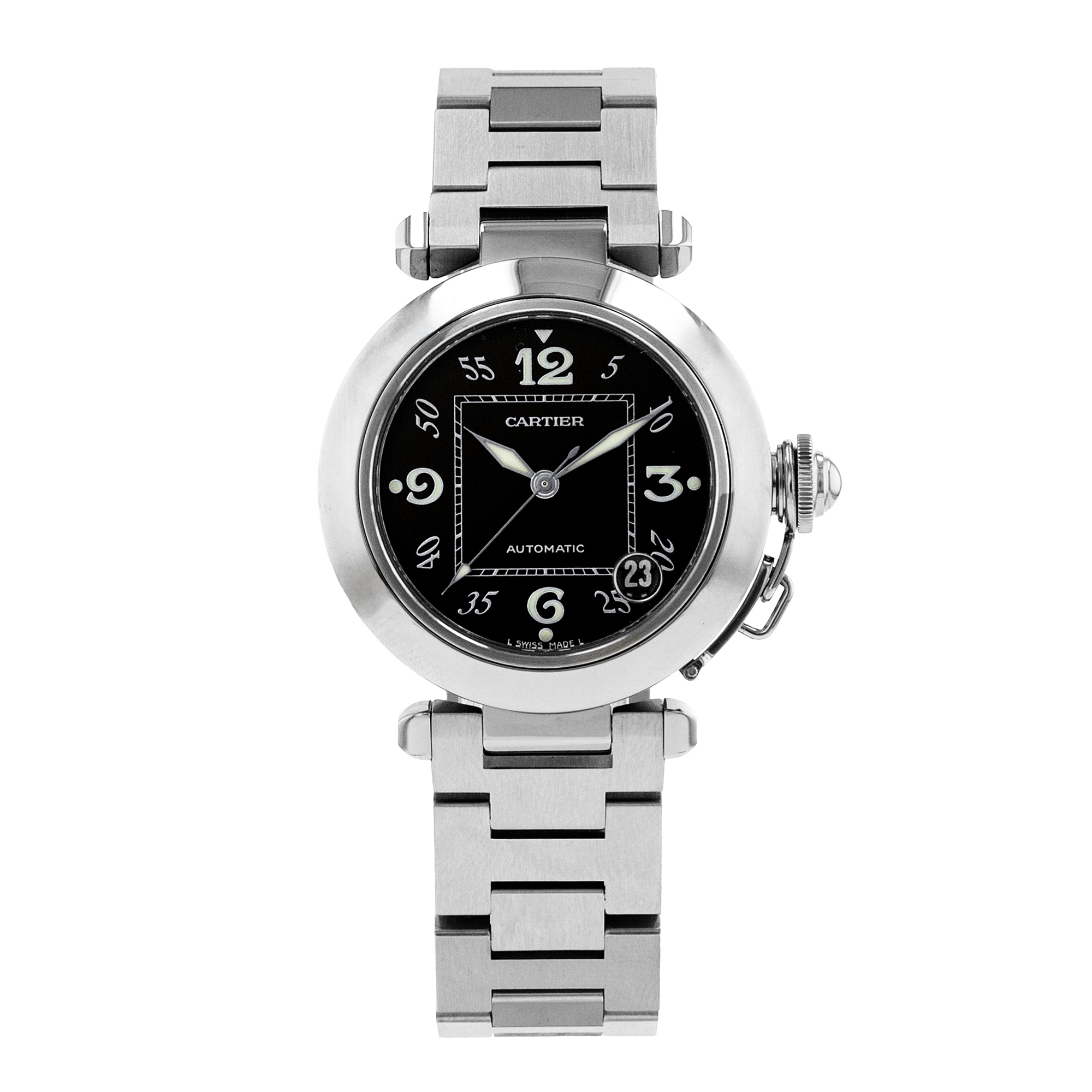 Cartier Pasha W31043M7 2324 35mm Black Arabic Steel Automatic Mens Watch thumbnail 2