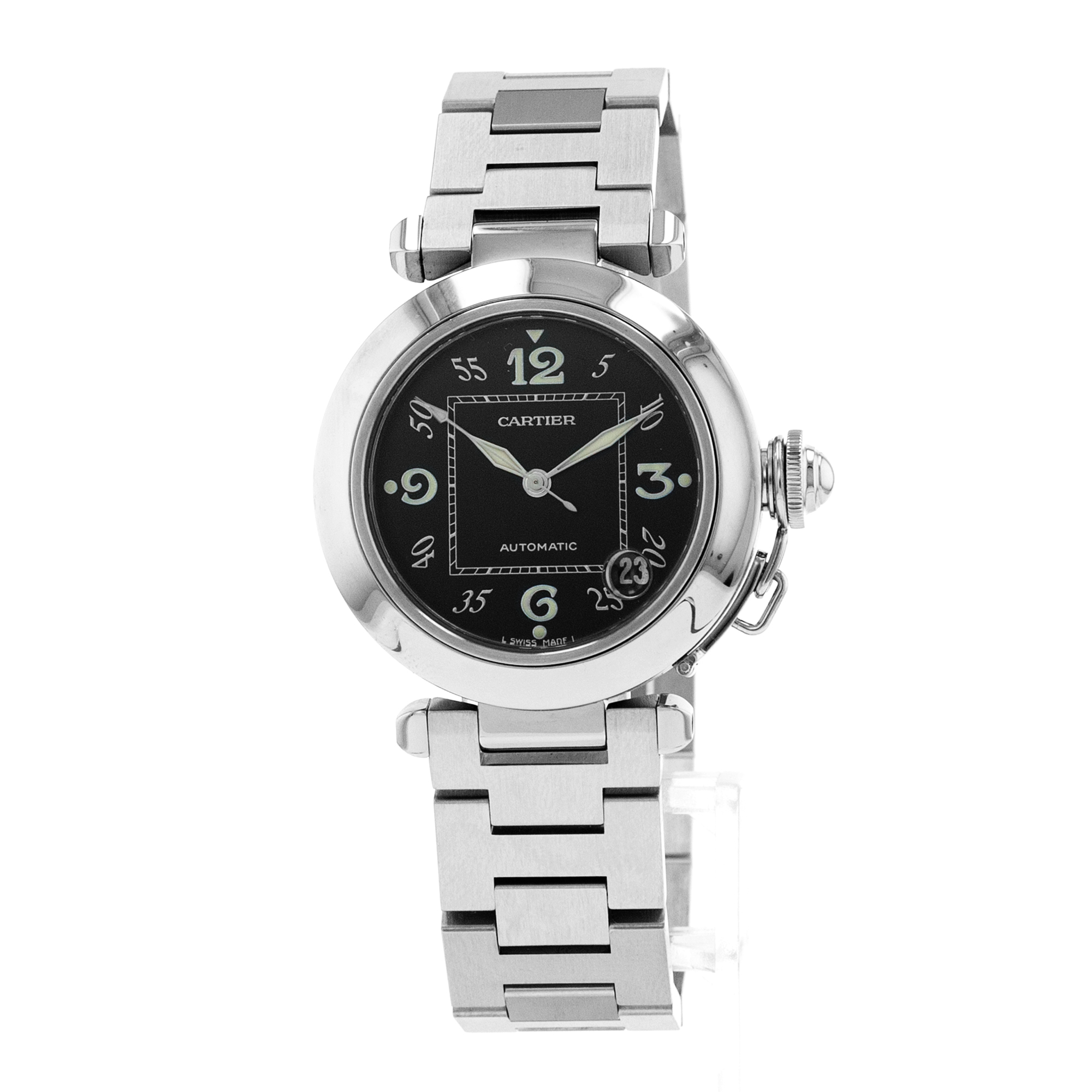 Cartier Pasha W31043M7 2324 35mm Black Arabic Steel Automatic Mens Watch thumbnail 3