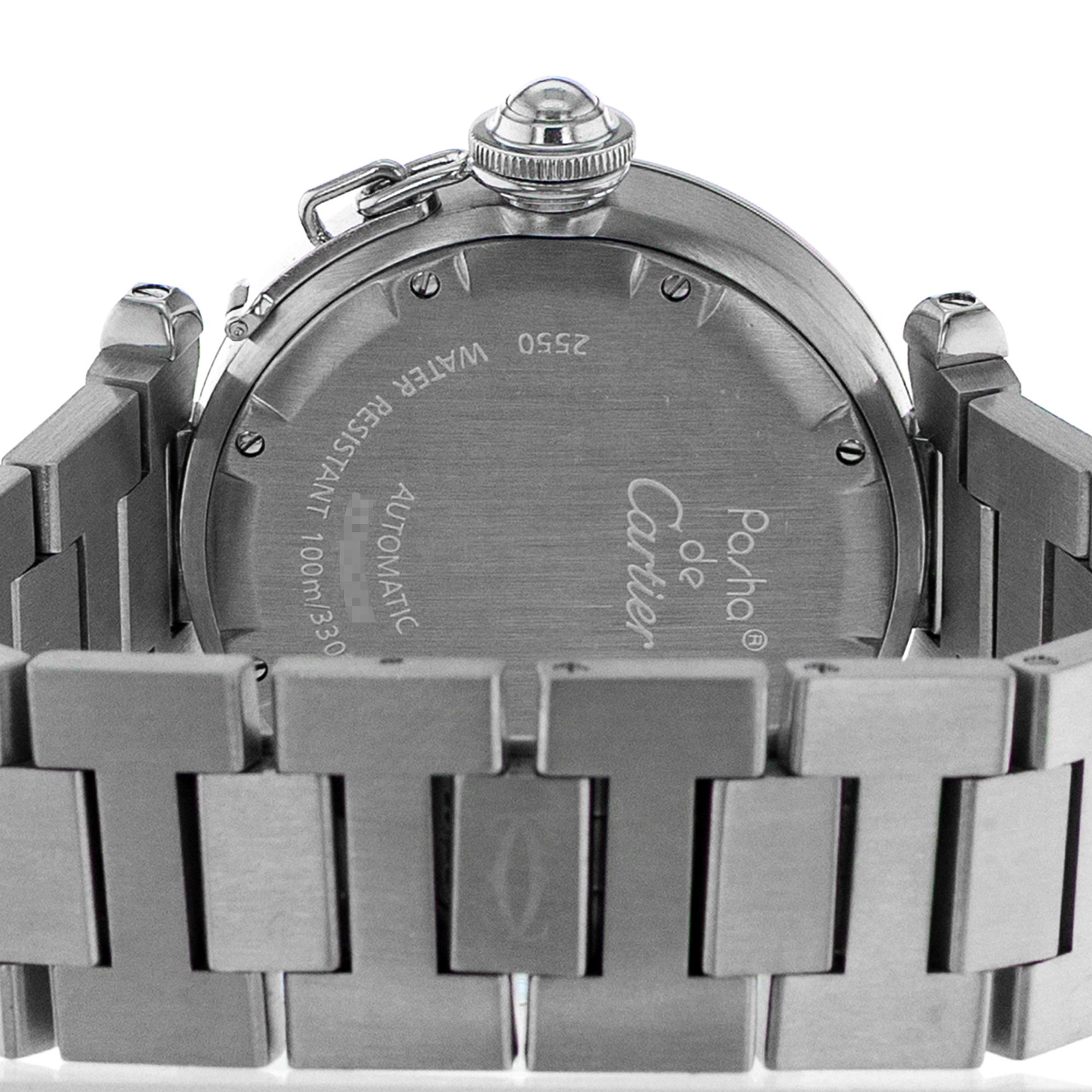 Cartier Pasha W31049M7 2550 35MM Black Arabic GMT Steel Automatic Mens Watch thumbnail 10