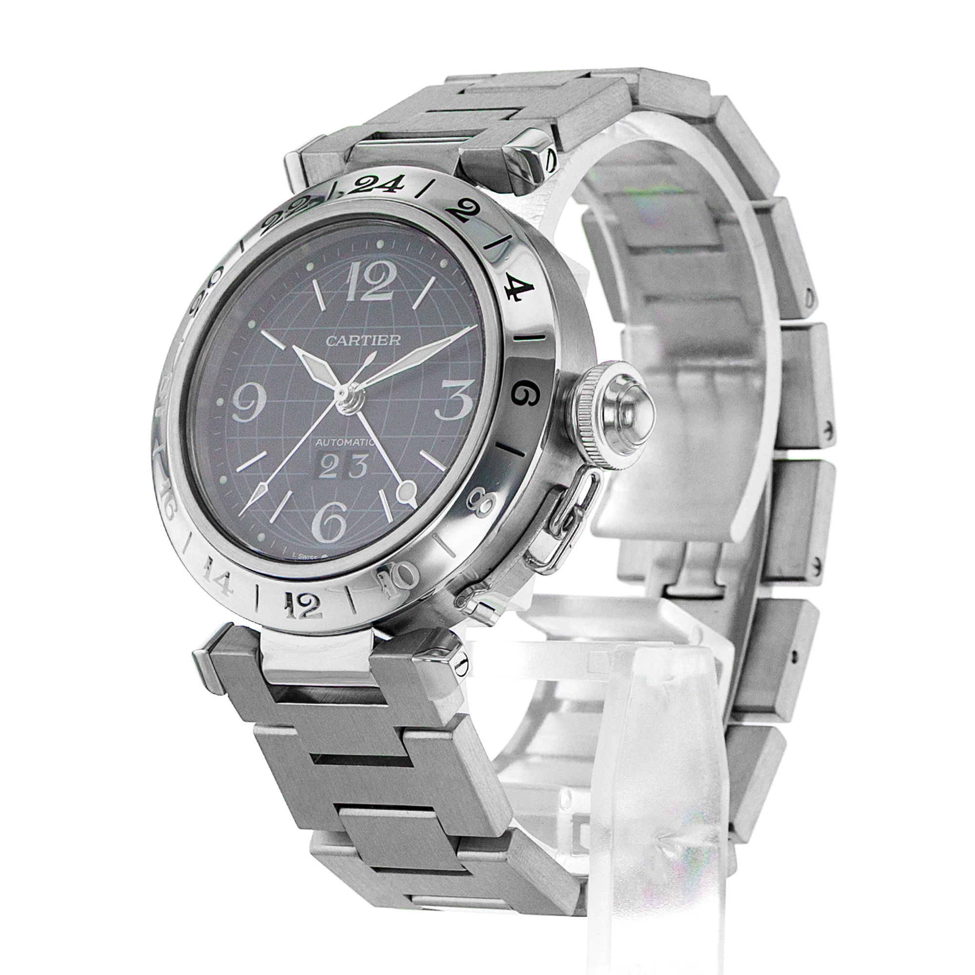 Cartier Pasha W31049M7 2550 35MM Black Arabic GMT Steel Automatic Mens Watch thumbnail 4