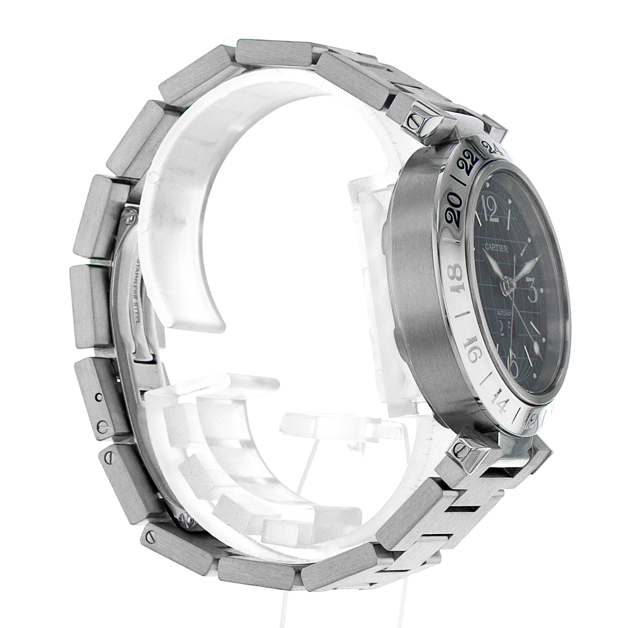 Cartier Pasha W31049M7 2550 35MM Black Arabic GMT Steel Automatic Mens Watch thumbnail 6
