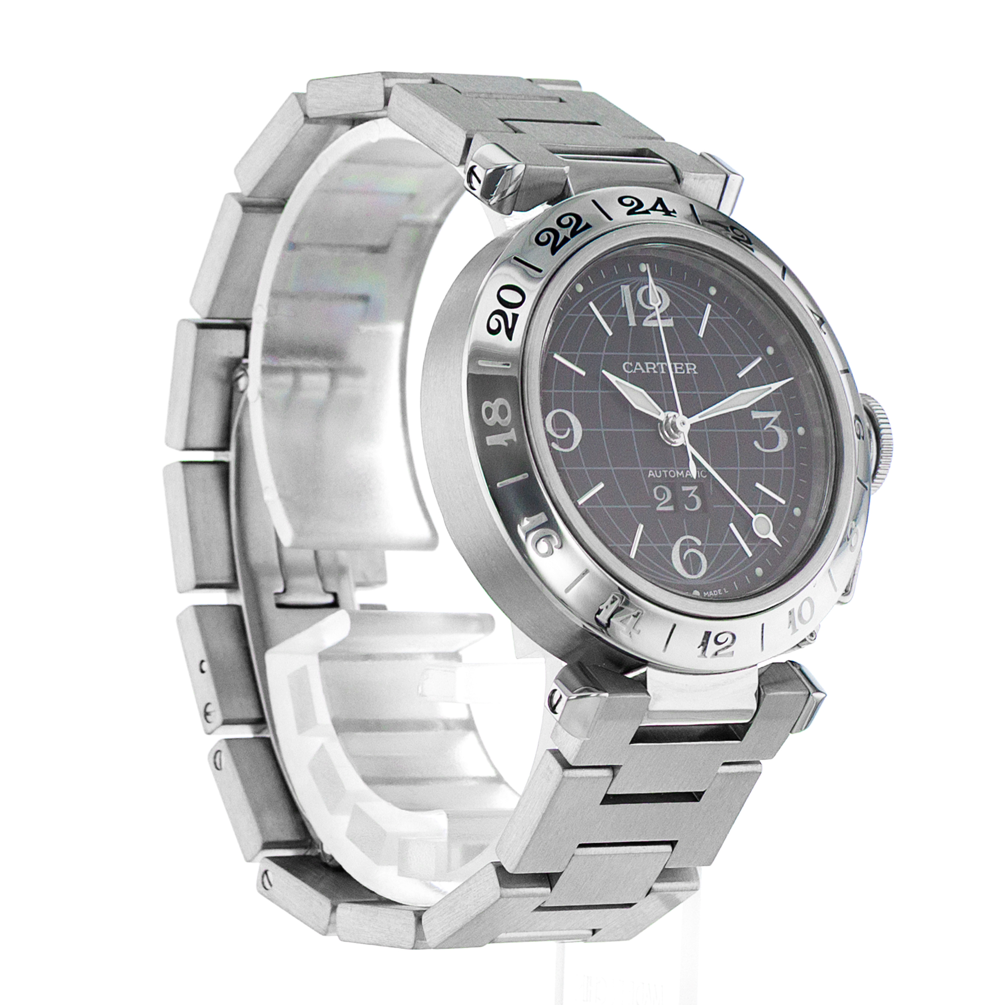 Cartier Pasha W31049M7 2550 35MM Black Arabic GMT Steel Automatic Mens Watch thumbnail 7