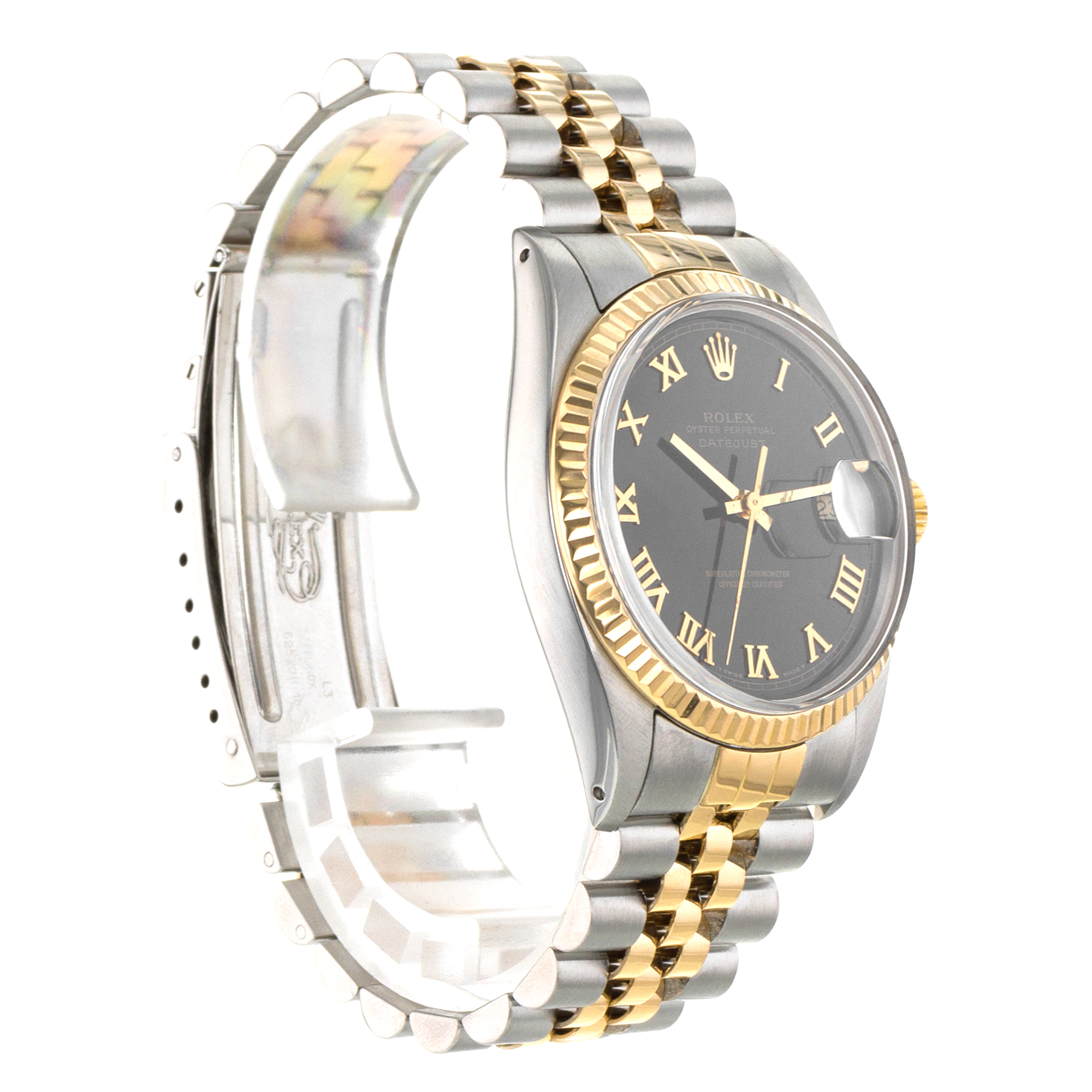 Rolex Datejust 36 16013 Vintage Black Roman Steel Yellow Gold Mens Watch 1987 thumbnail 7