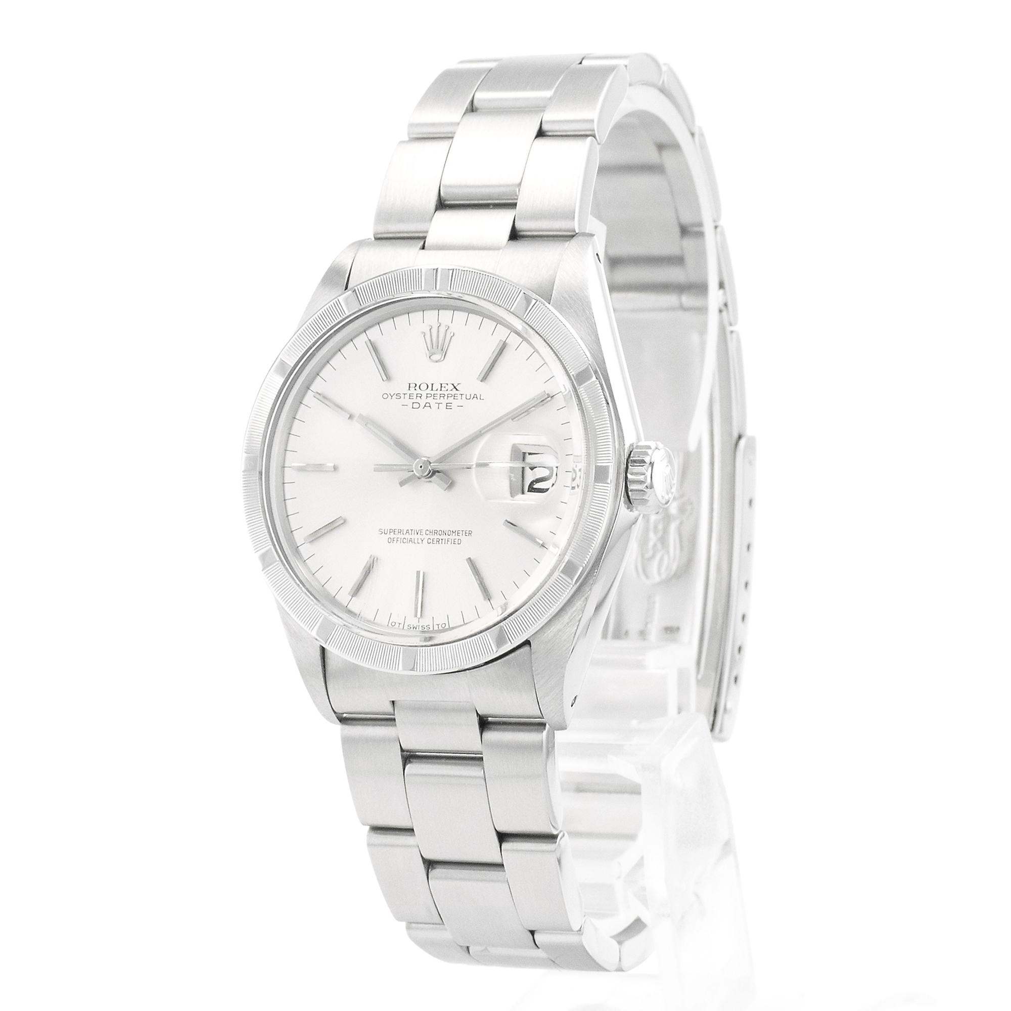 Rolex Date 1501 34mm Silver Index Engine Turned Steel Oyster Mens Watch thumbnail 3