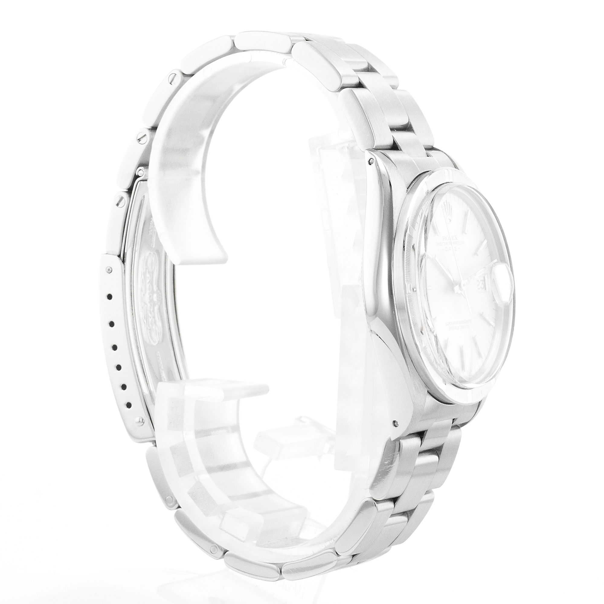 Rolex Date 1501 34mm Silver Index Engine Turned Steel Oyster Mens Watch thumbnail 6