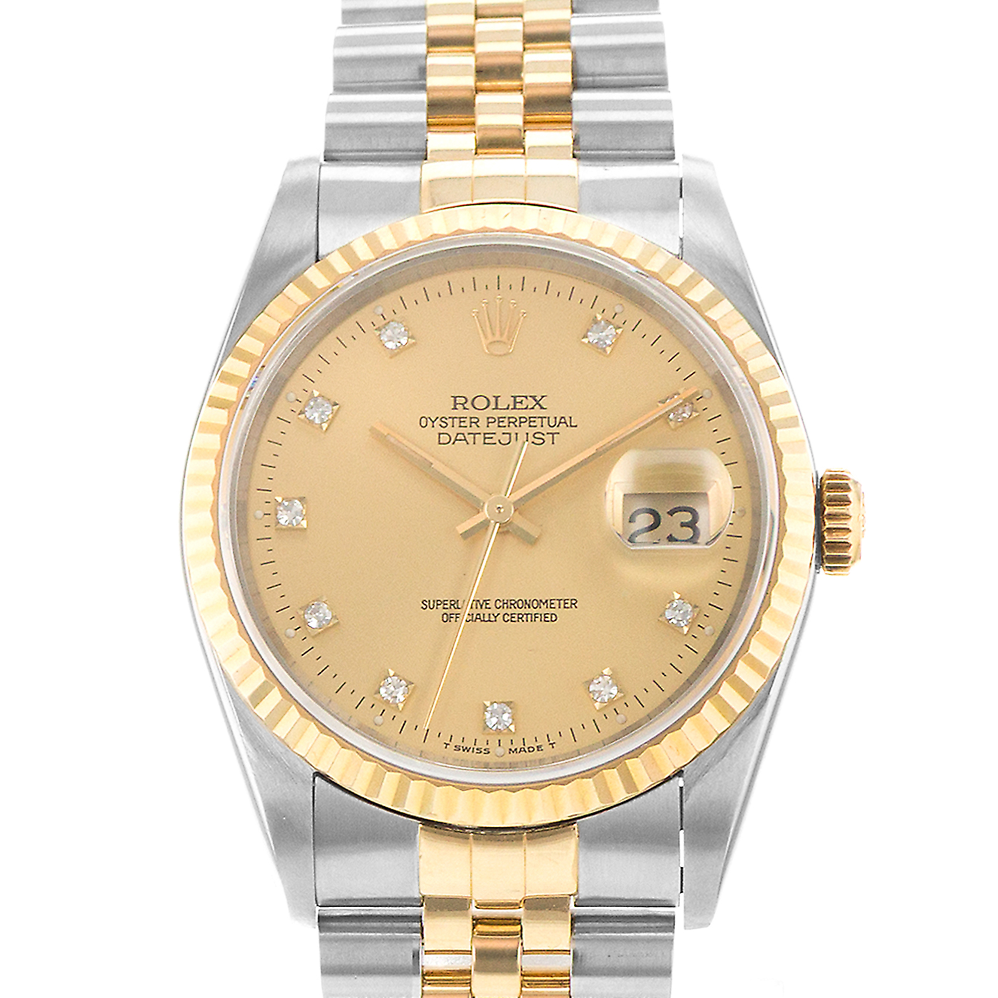 Rolex Datejust 36 16233 Facatory Yellow Diamond Steel Gold Mens Watch 1993 thumbnail 1