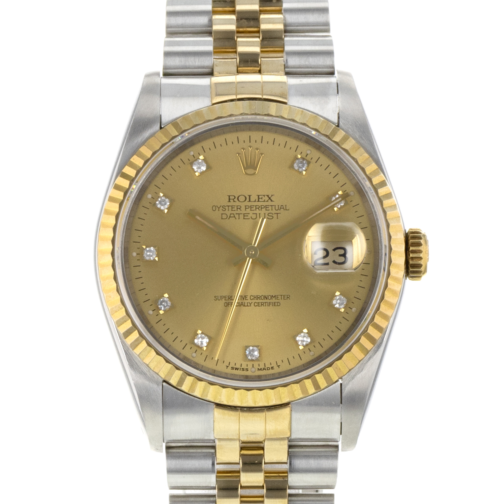 Rolex Datejust 36 16233 Facatory Yellow Diamond Steel Gold Mens Watch 1993 thumbnail 12