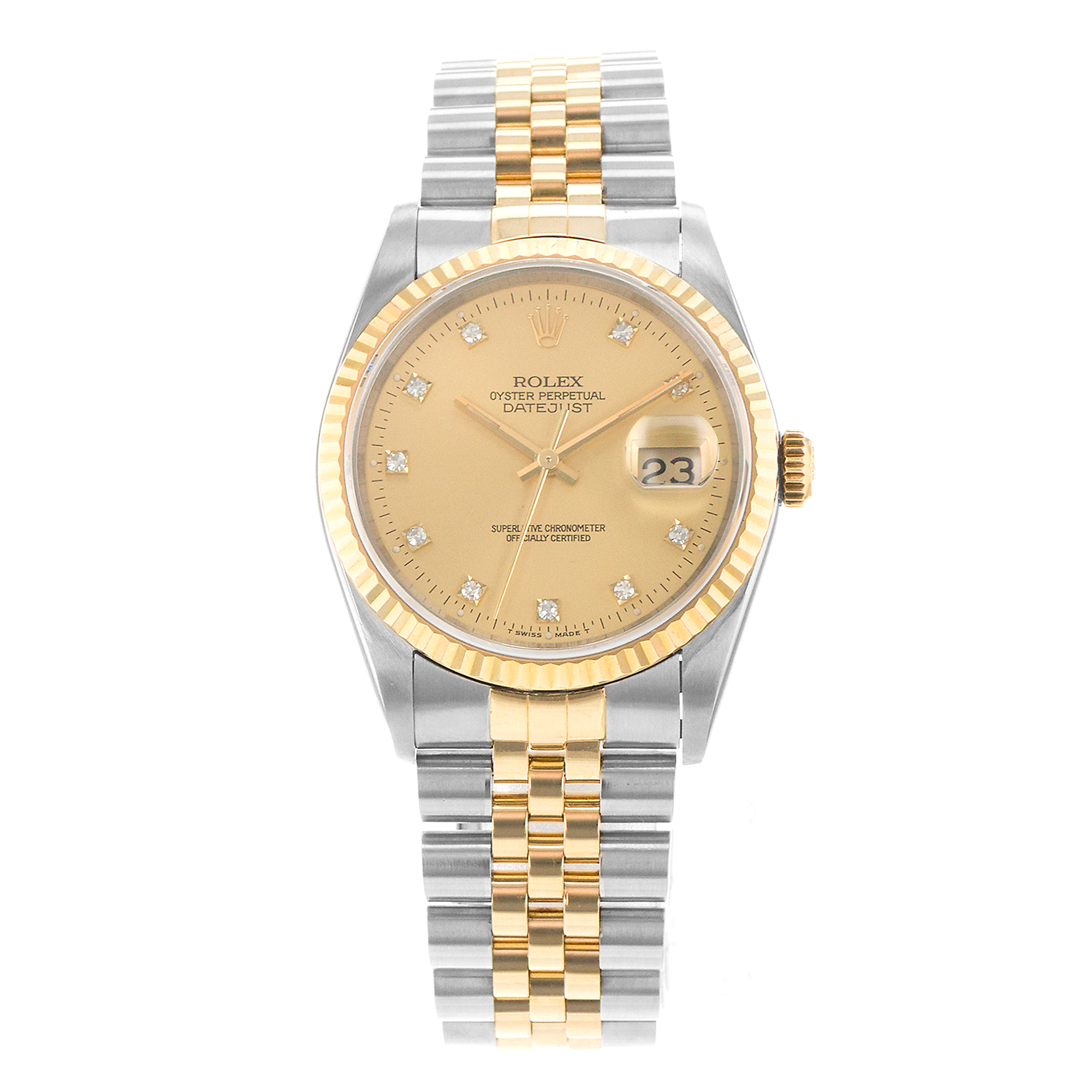 Rolex Datejust 36 16233 Facatory Yellow Diamond Steel Gold Mens Watch 1993 thumbnail 2