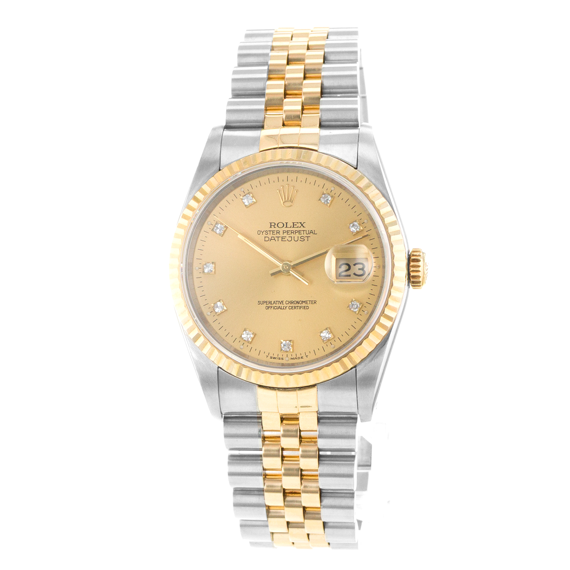 Rolex Datejust 36 16233 Facatory Yellow Diamond Steel Gold Mens Watch 1993 thumbnail 3