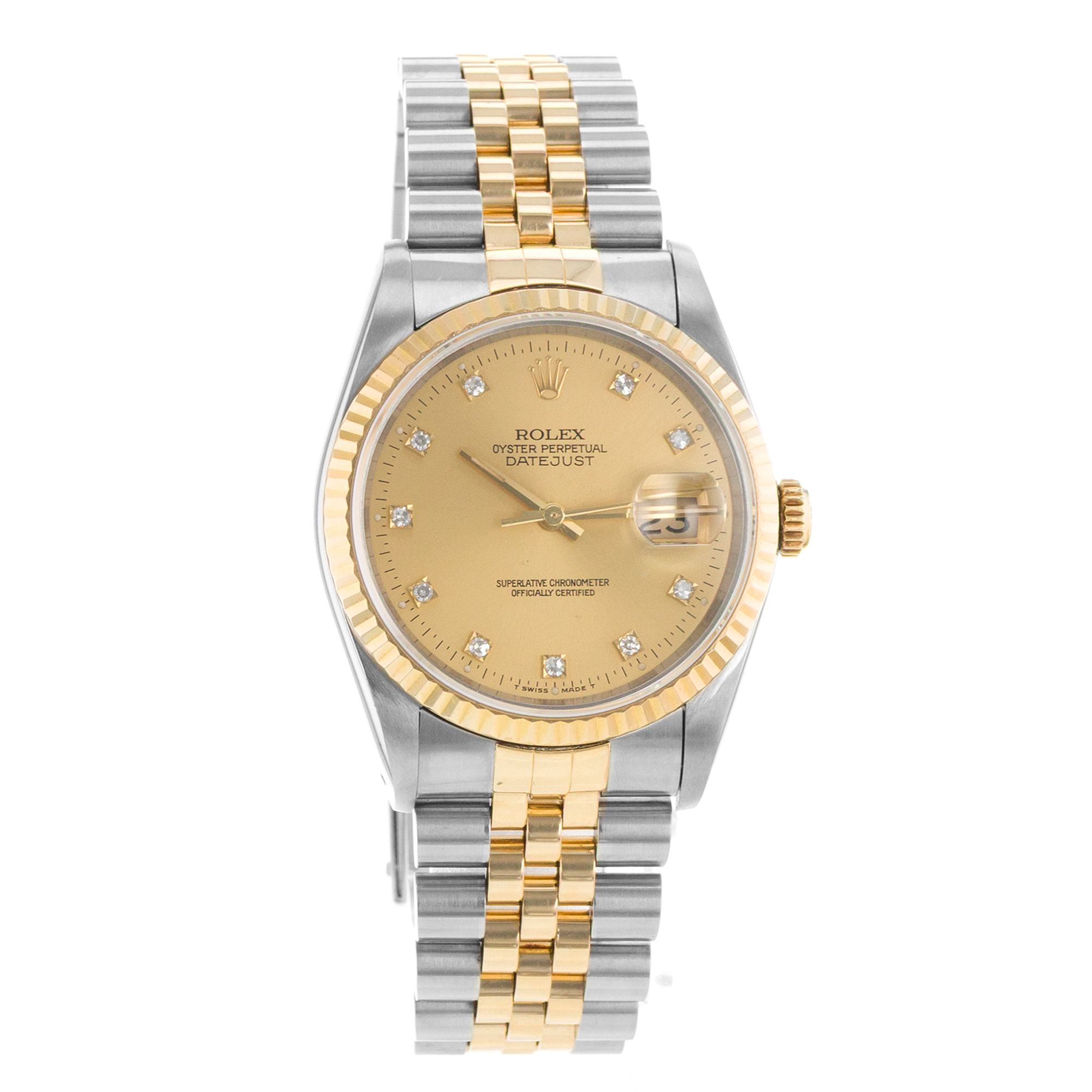 Rolex Datejust 36 16233 Facatory Yellow Diamond Steel Gold Mens Watch 1993 thumbnail 8