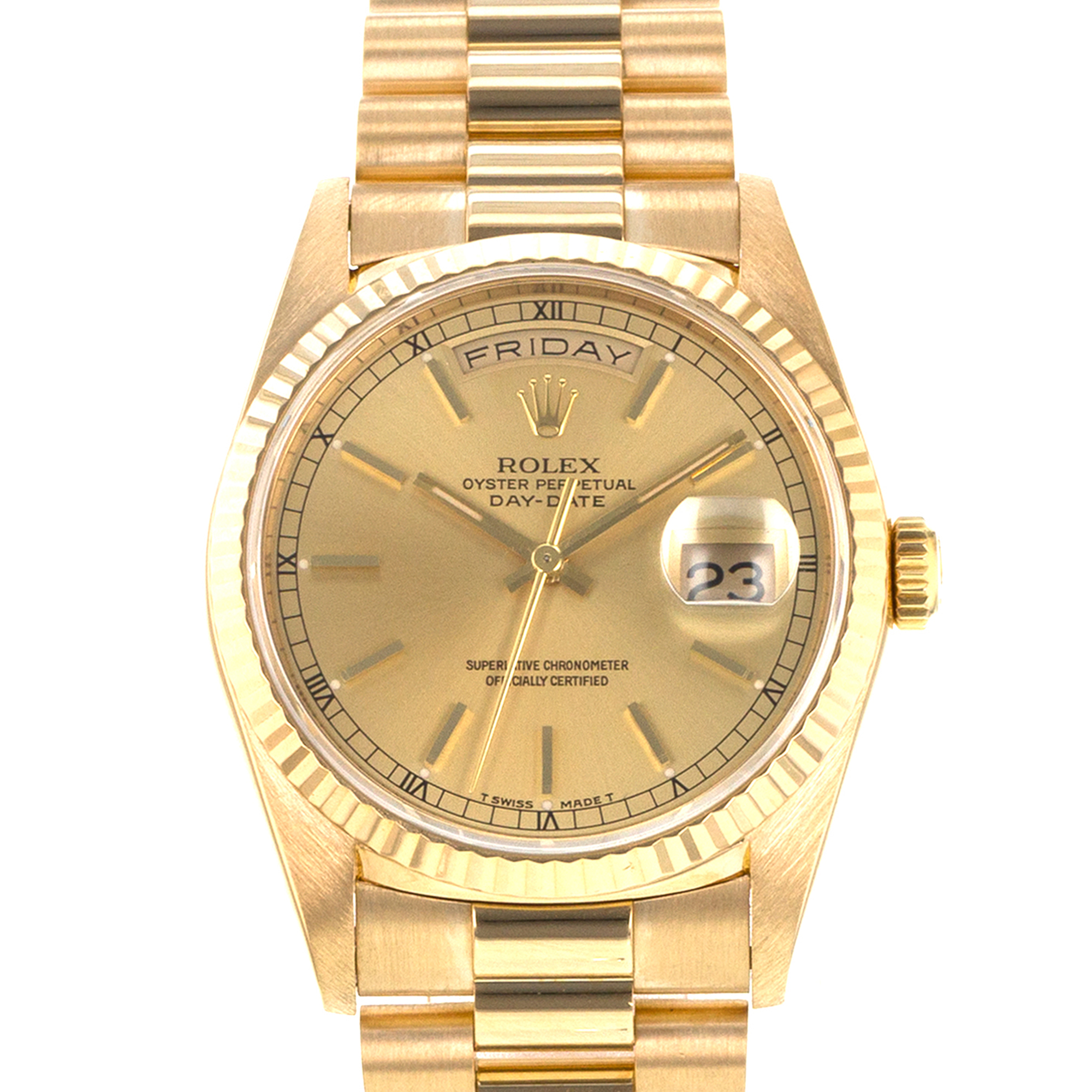Rolex Day-Date 36 18238 18k Yellow Gold Fluted President Solid Mens Watch 1991 thumbnail 1