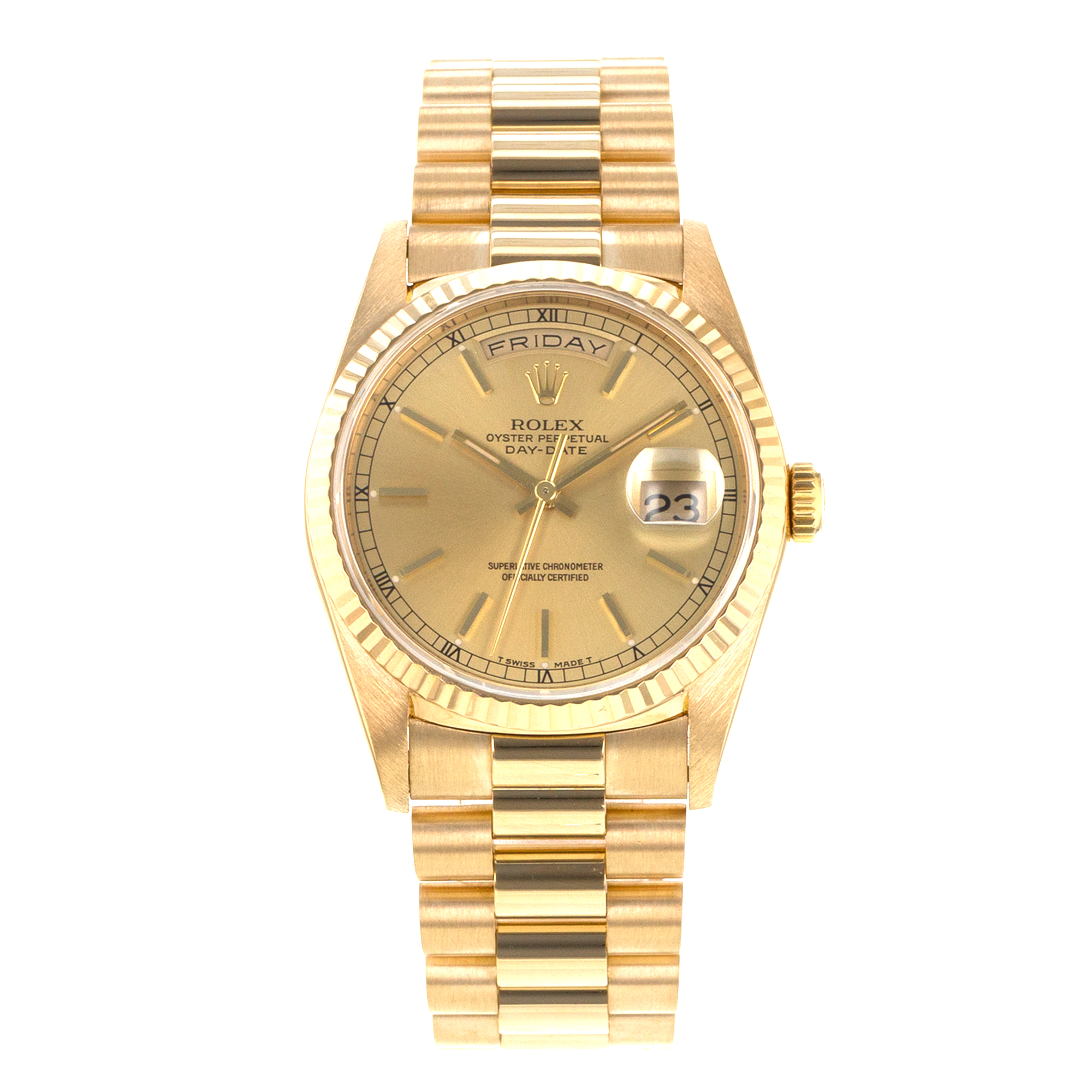 Rolex Day-Date 36 18238 18k Yellow Gold Fluted President Solid Mens Watch 1991 thumbnail 2