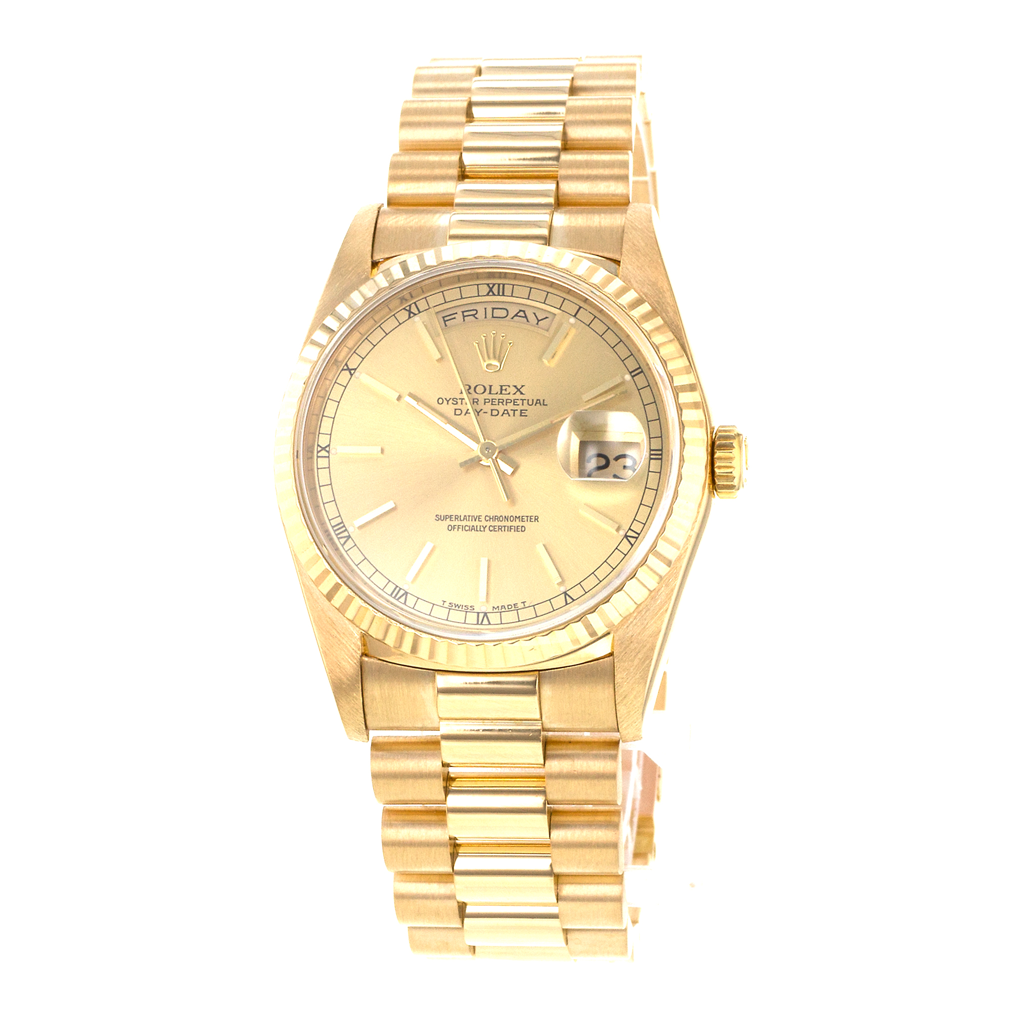 Rolex Day-Date 36 18238 18k Yellow Gold Fluted President Solid Mens Watch 1991 thumbnail 3