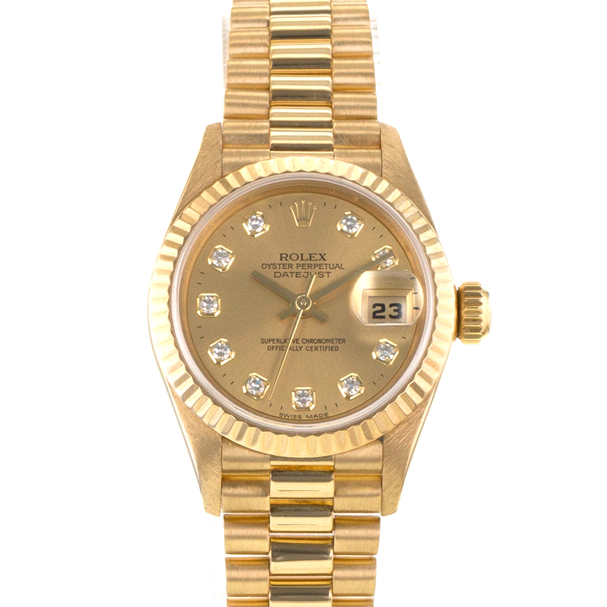 Rolex Datejust 69178 26mm Big Factory Diamond President Yellow Gold Ladies Watch thumbnail 1