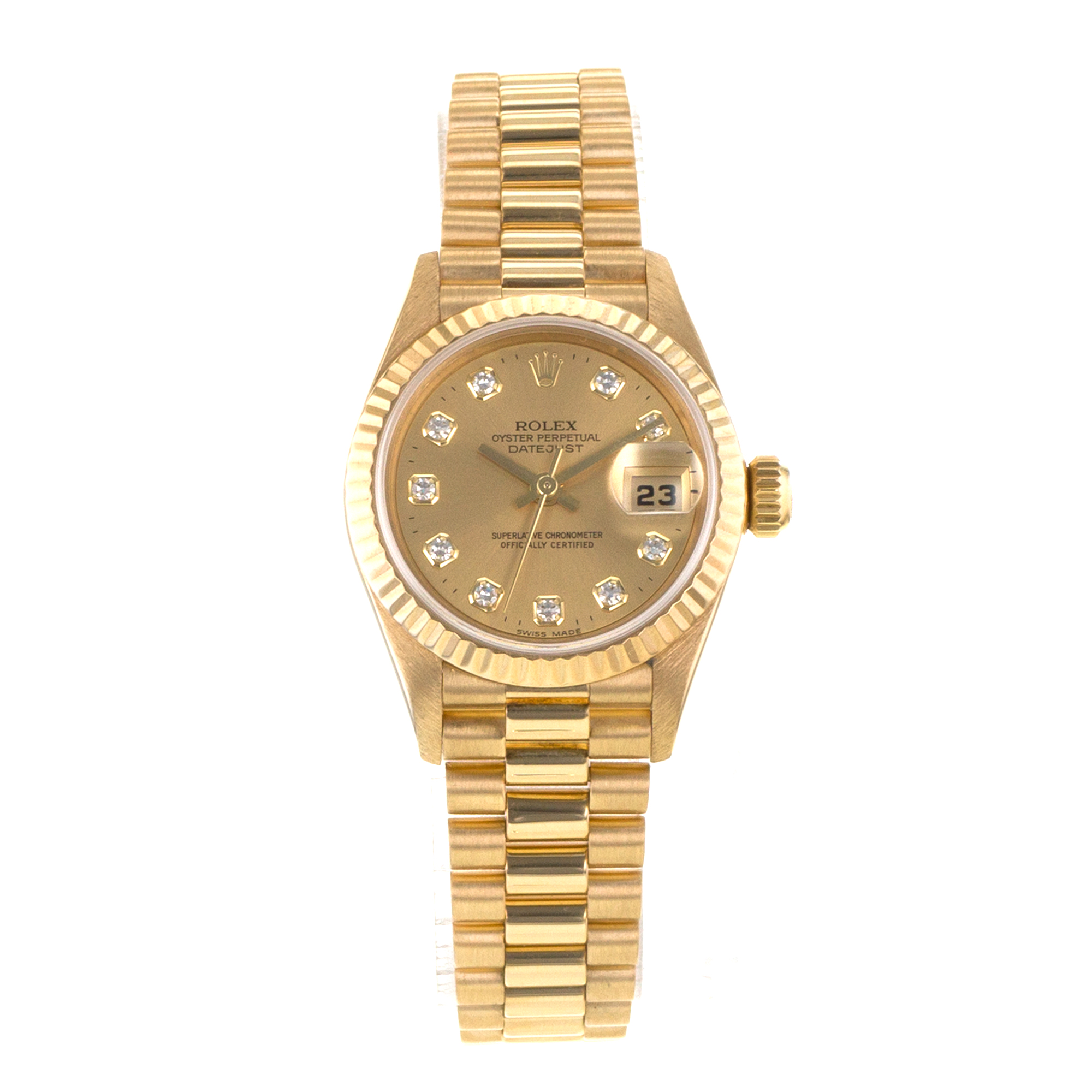 Rolex Datejust 69178 26mm Big Factory Diamond President Yellow Gold Ladies Watch thumbnail 2