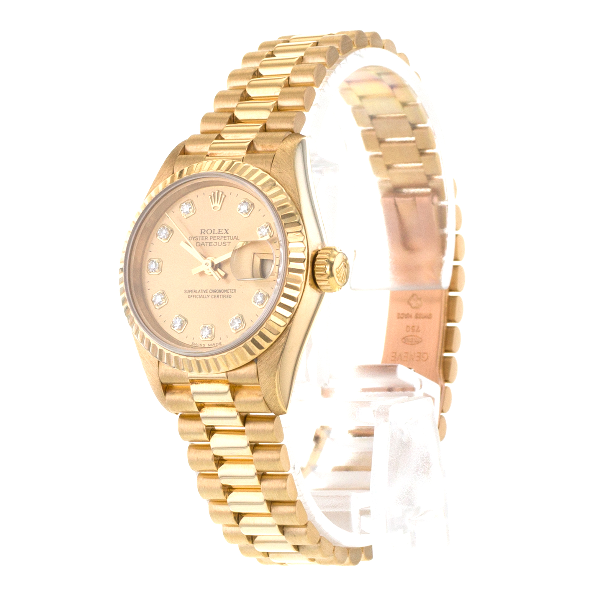 Rolex Datejust 69178 26mm Big Factory Diamond President Yellow Gold Ladies Watch thumbnail 4