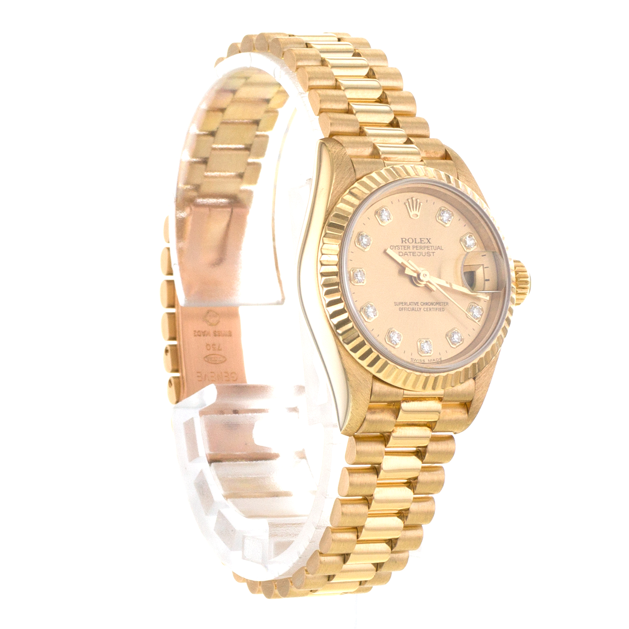 Rolex Datejust 69178 26mm Big Factory Diamond President Yellow Gold Ladies Watch thumbnail 7