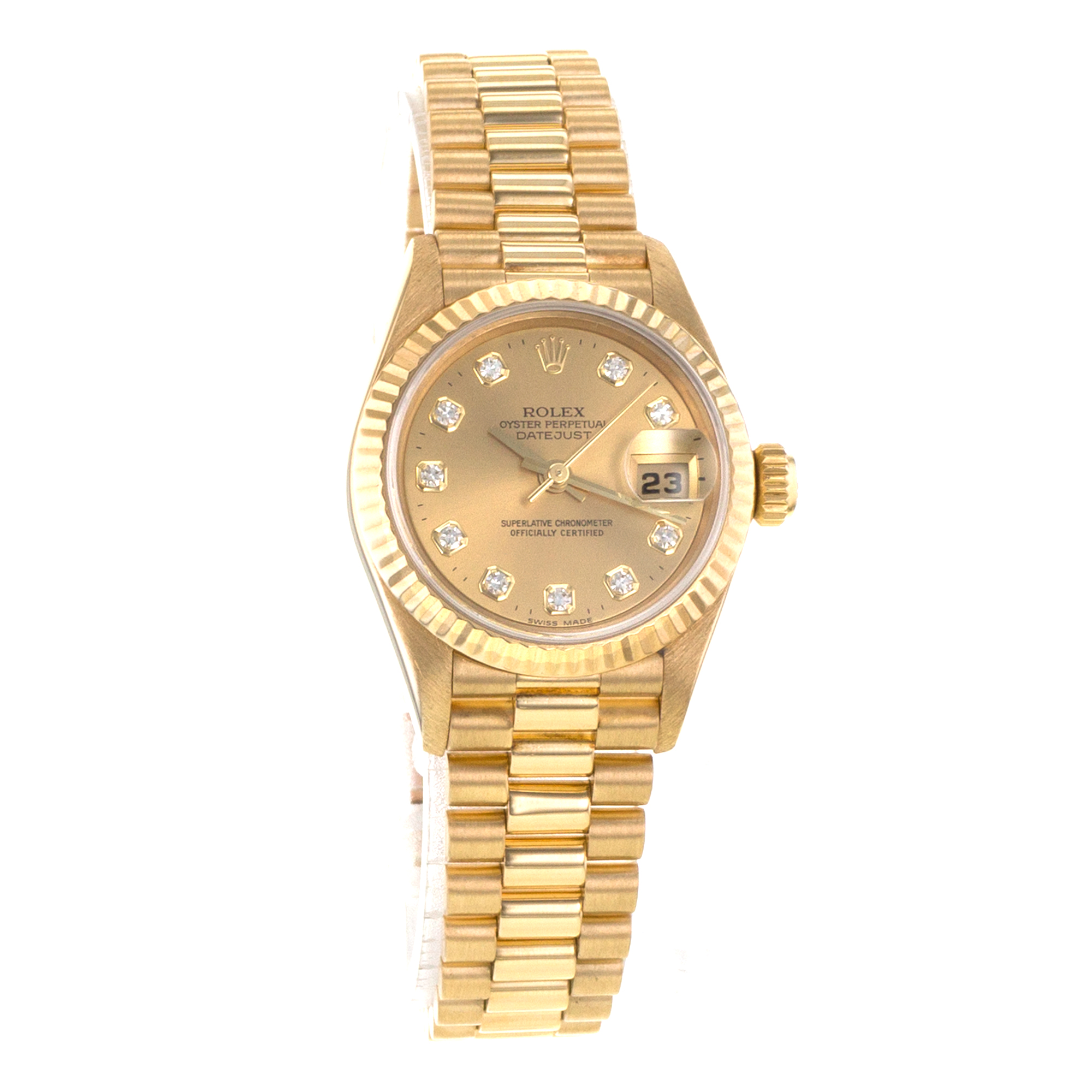 Rolex Datejust 69178 26mm Big Factory Diamond President Yellow Gold Ladies Watch thumbnail 8