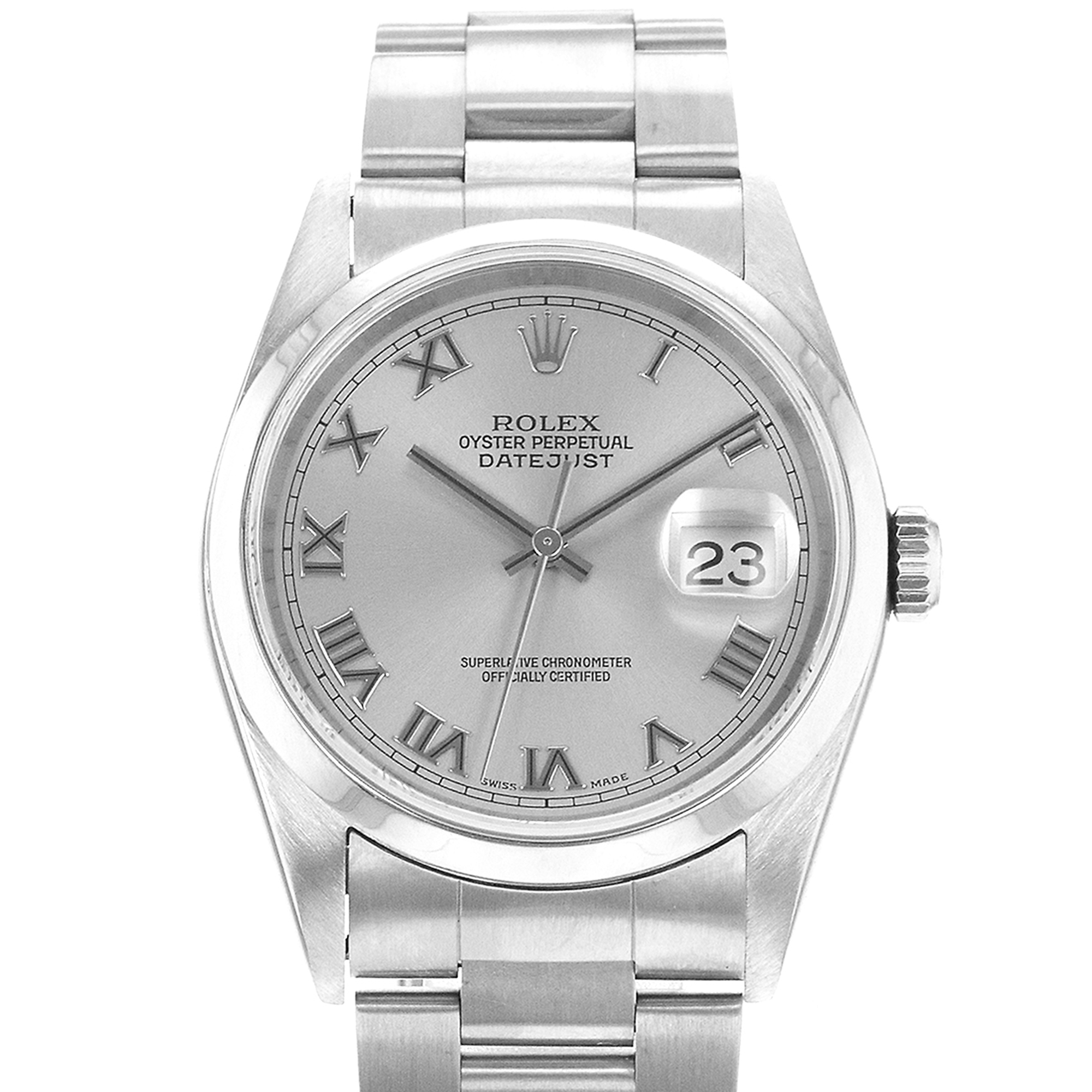 Rolex Datejust 36 16200 Vintage Grey Roman Smooth Oyster Steel Mens Watch 2003 thumbnail 1