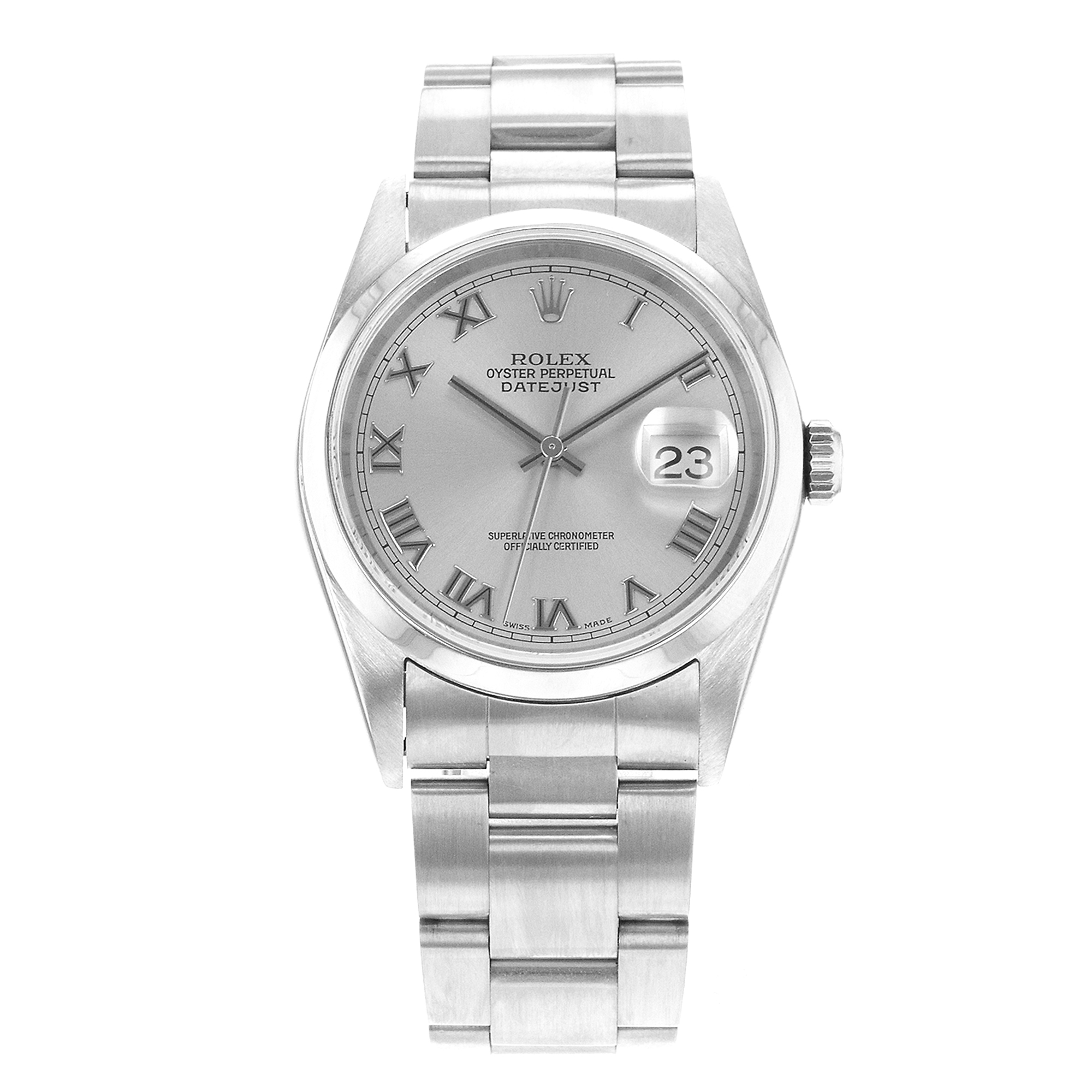 Rolex Datejust 36 16200 Vintage Grey Roman Smooth Oyster Steel Mens Watch 2003 thumbnail 2